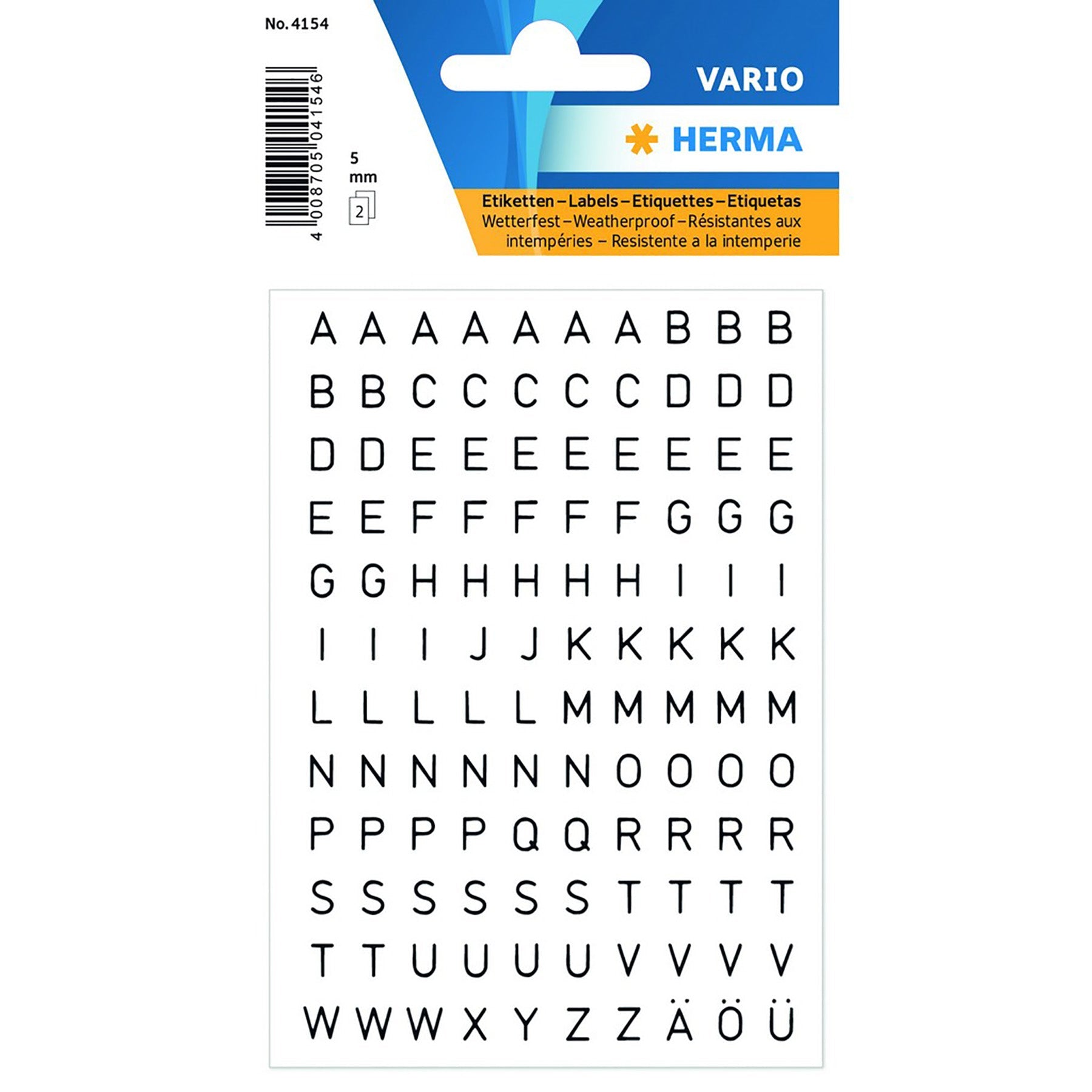 Herma Vario 2 Sheets Letters Black A to Z 0.2in each