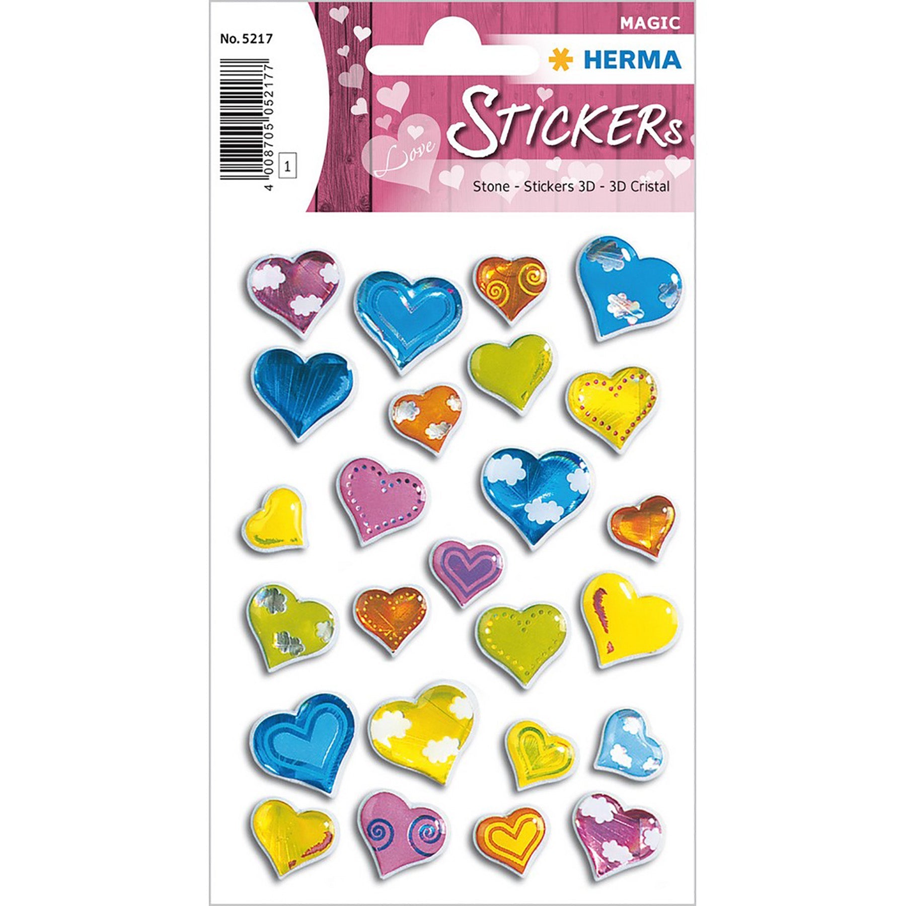 Herma Magic Stickers Hearts 3D Crystal 4.75x3.1in Sheet