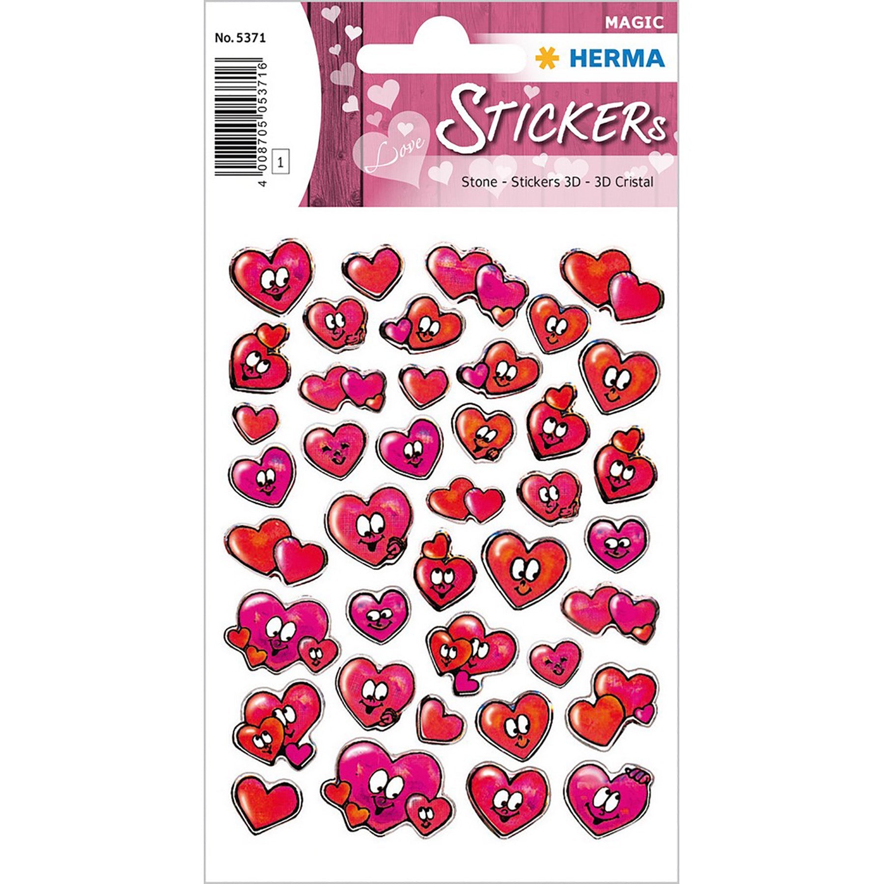 Herma Magic Stickers Hearts 3D Crystal 4.75x3.1in Sheet