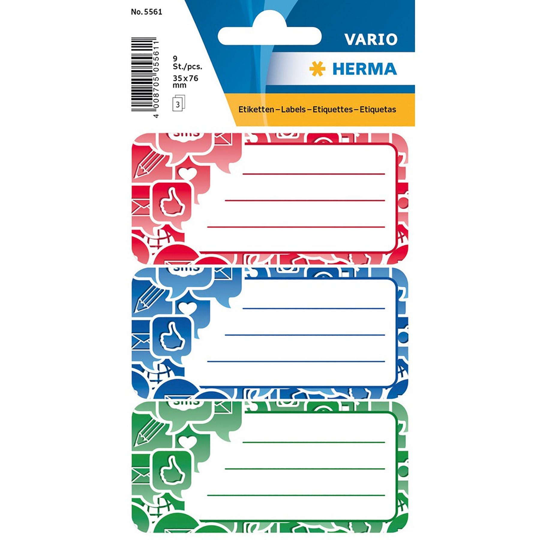 Herma Vario 3 Sheets School Labels Social Icons 3x1.37in each