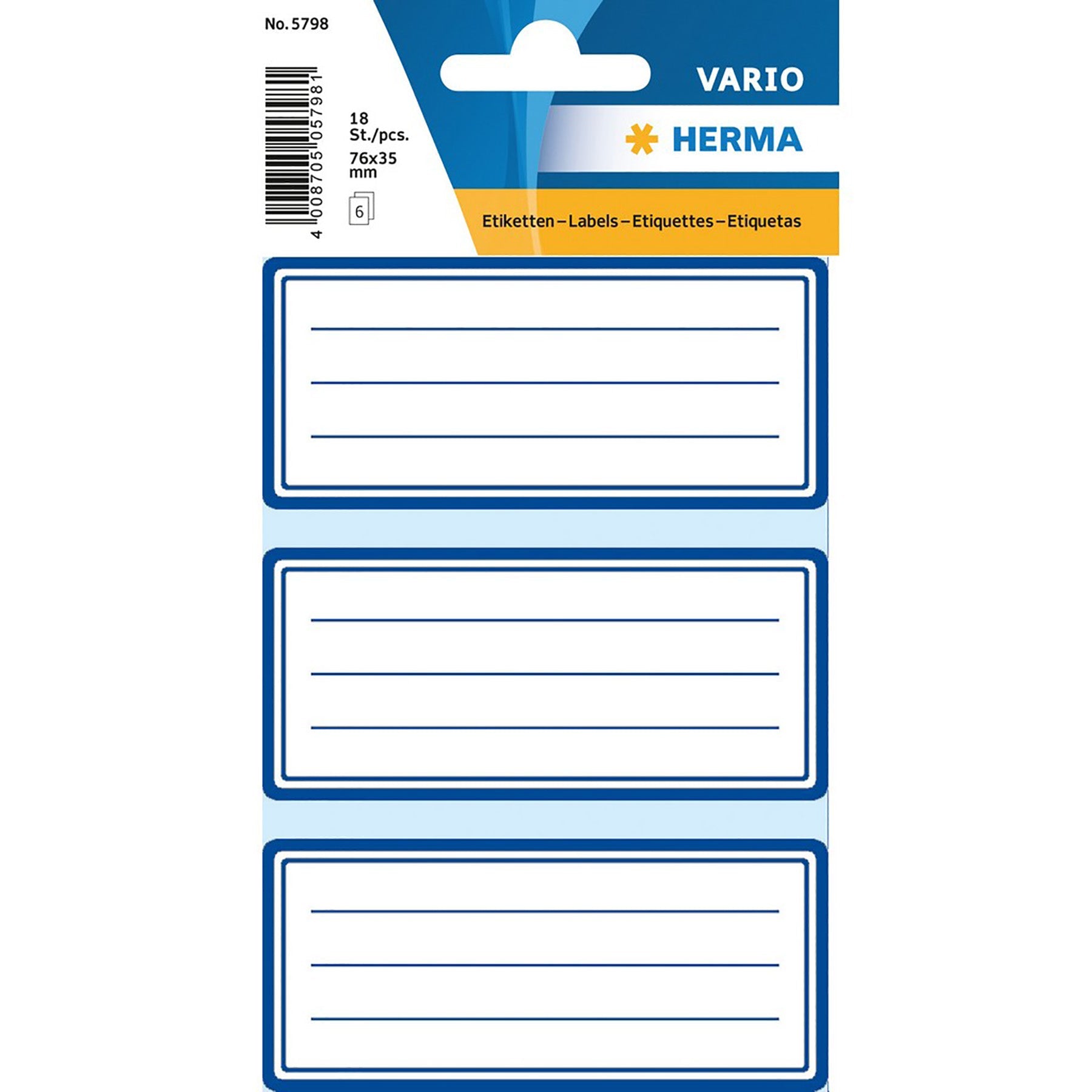 Herma Vario 6 Sheets School Labels Blue Frame Lined 3x1.37in each