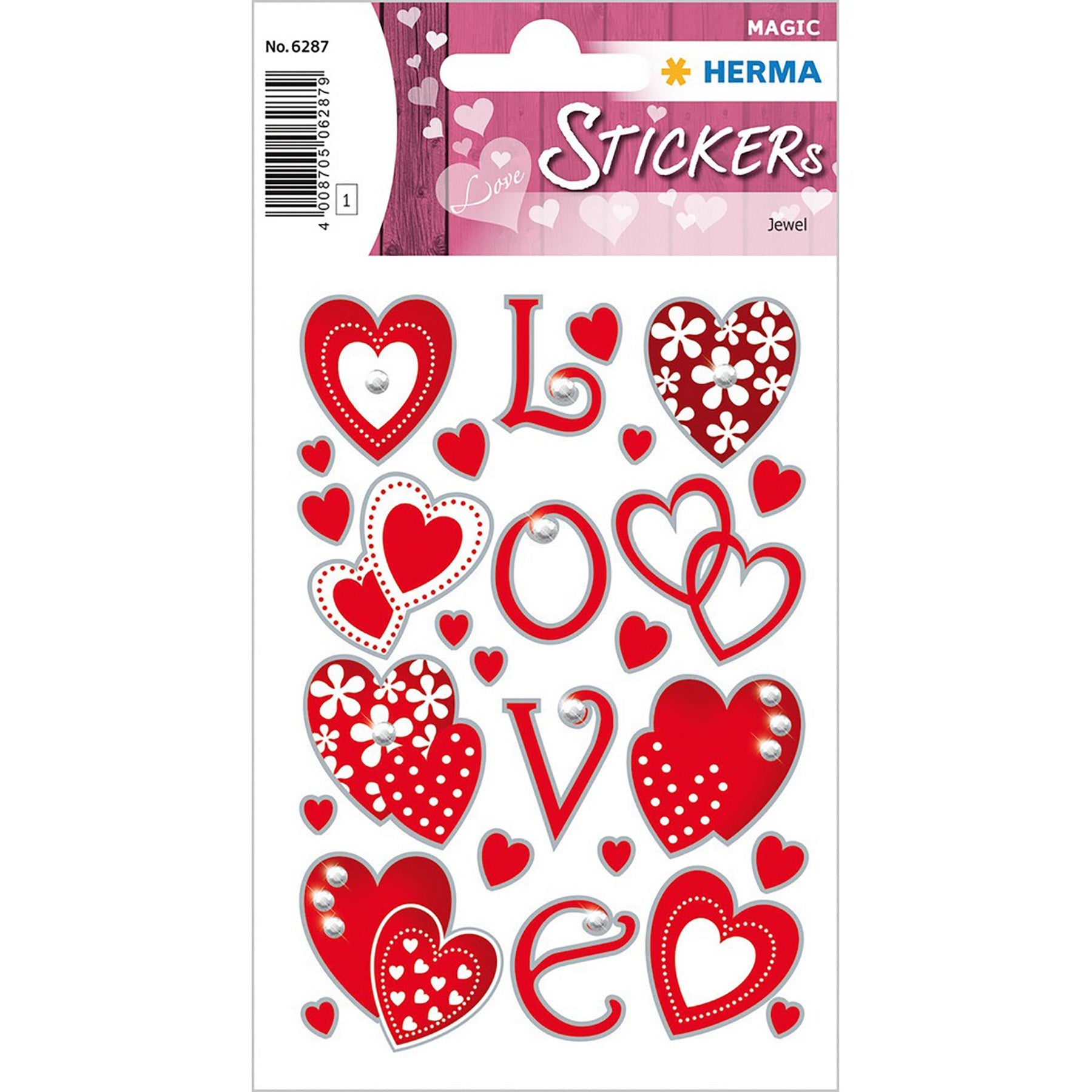 Herma Magic Stickers Love with Jewel 4.75x3.1in Sheet