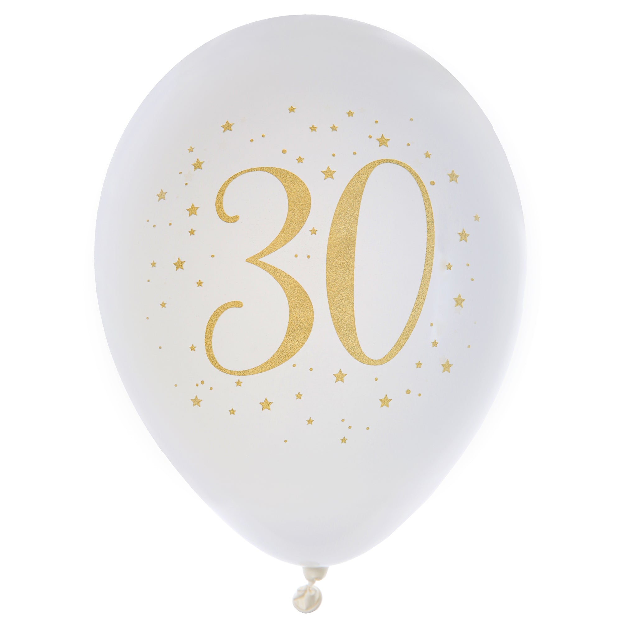Age 30 8 Printed Latex Balloons White and Gold 9in