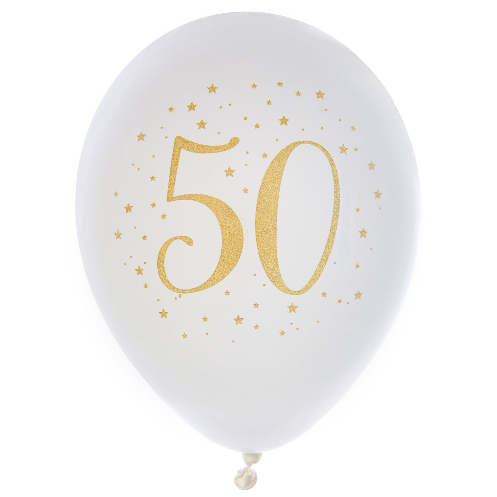 Age 50 8 Printed Latex Balloons White and Gold 9in