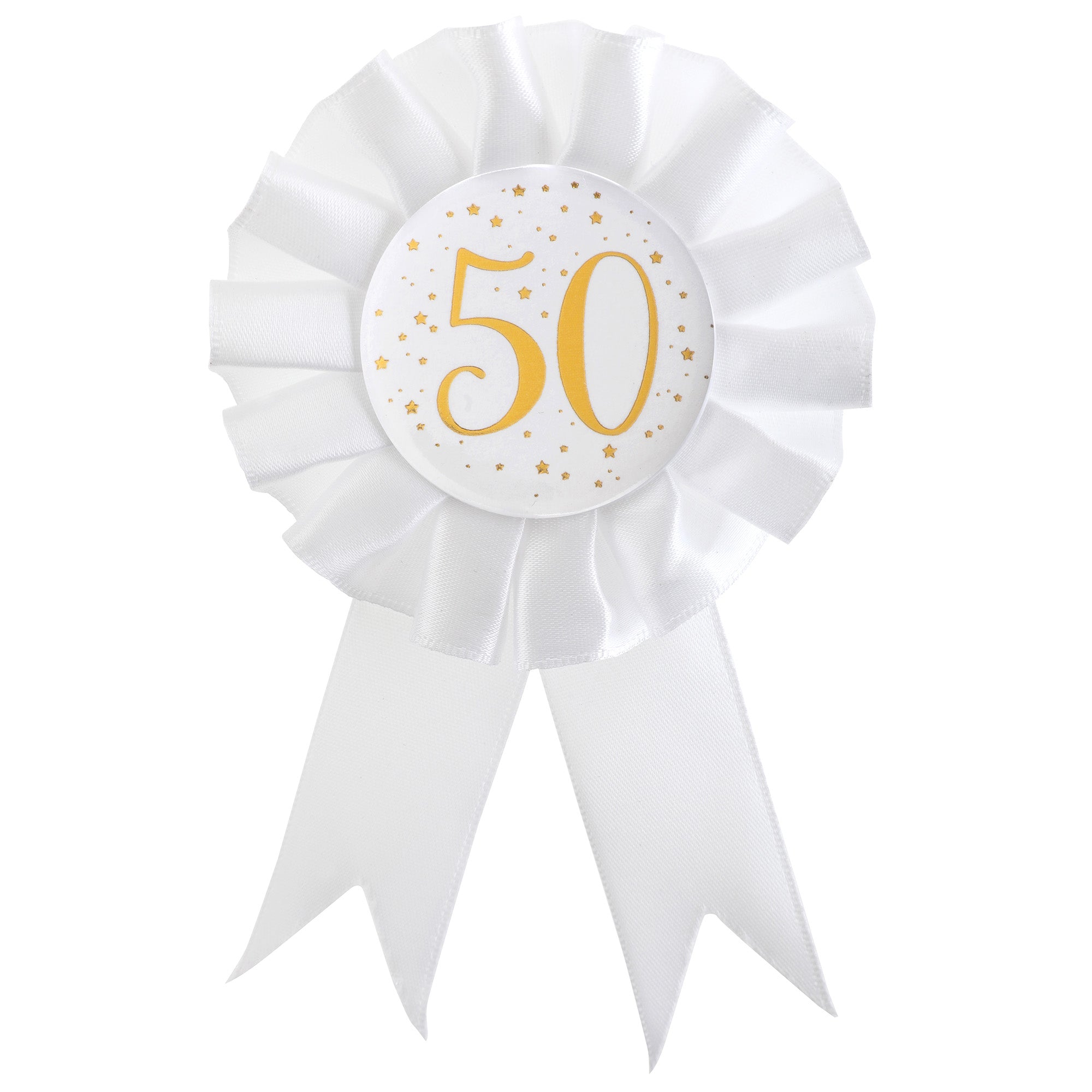 Age 50 Award Ribbon White and Gold 3.15x6in