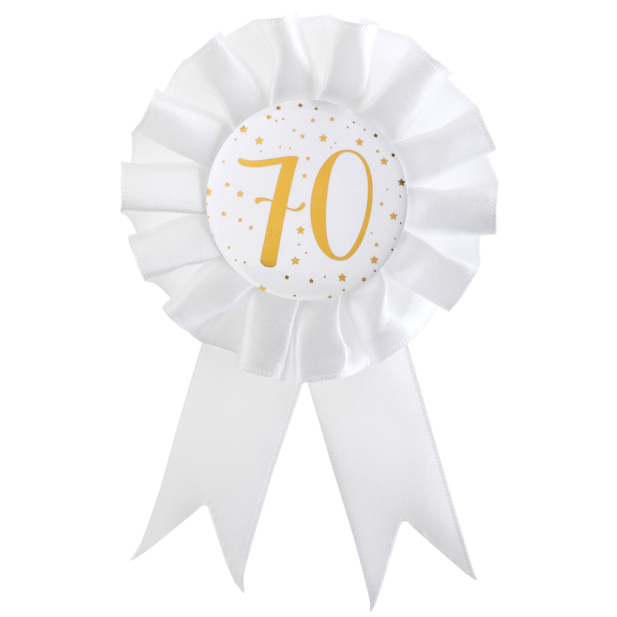 Age 70 Award Ribbon White and Gold 3.15x6in