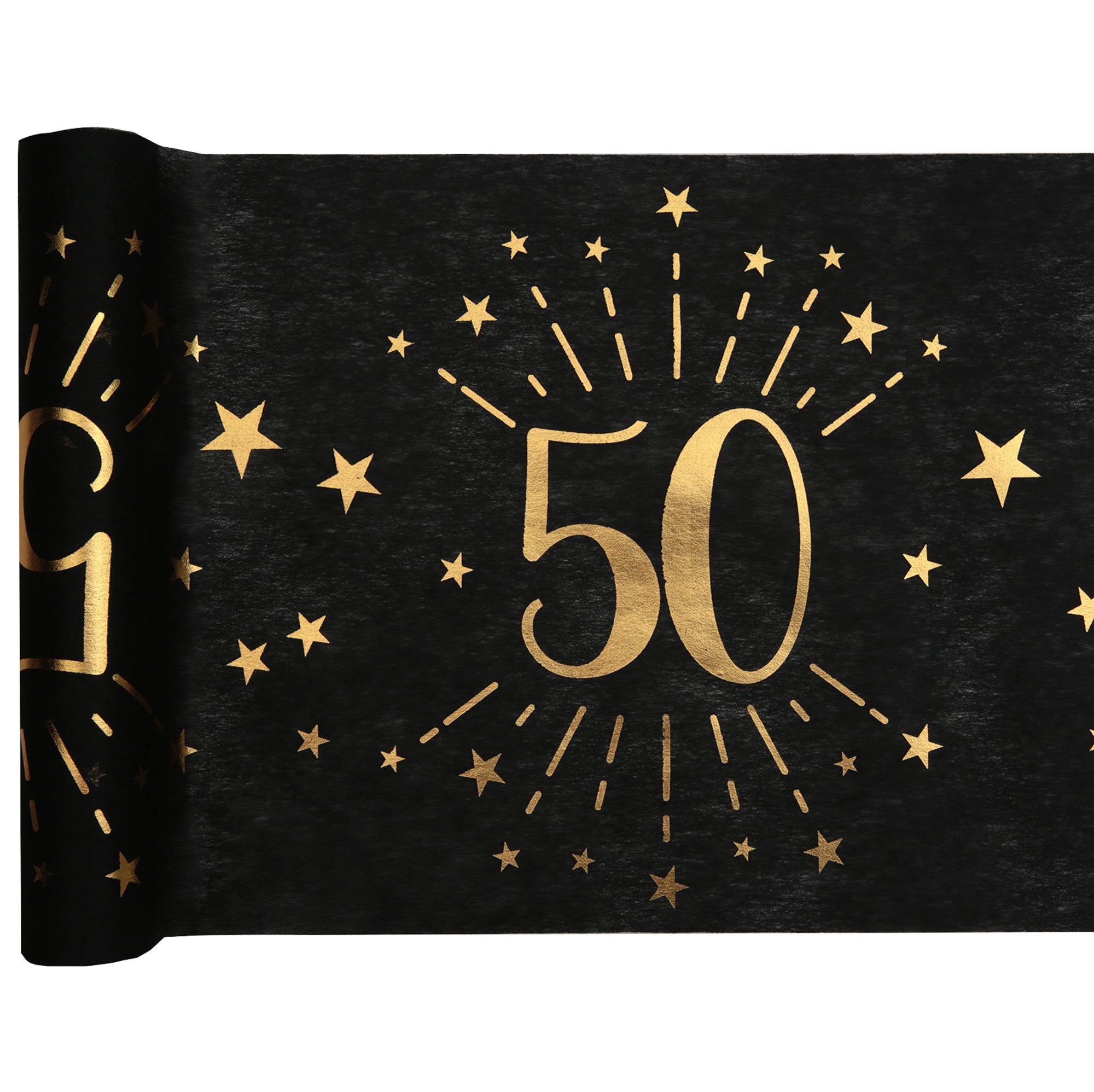 Sparkling Age 50 Table Runner Black and Gold 12x195in