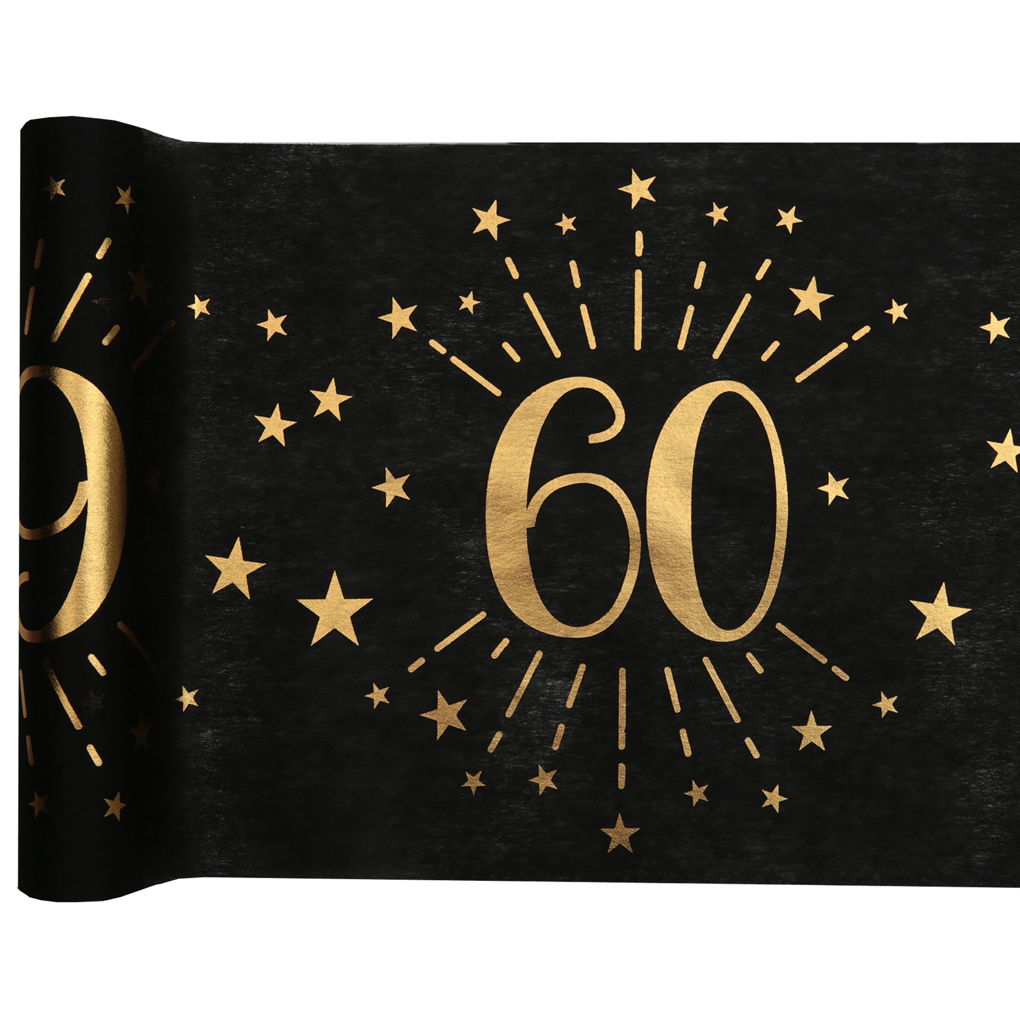 Sparkling Age 60 Table Runner Black and Gold 12x195in