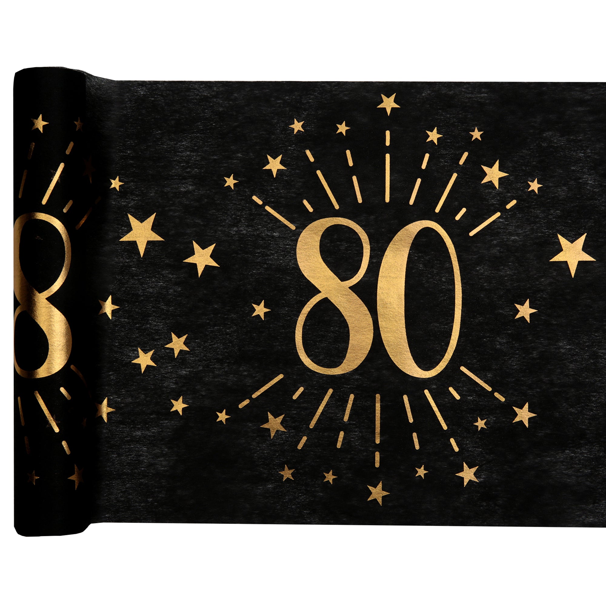 Sparkling Age 80 Table Runner Black and Gold 12x195in
