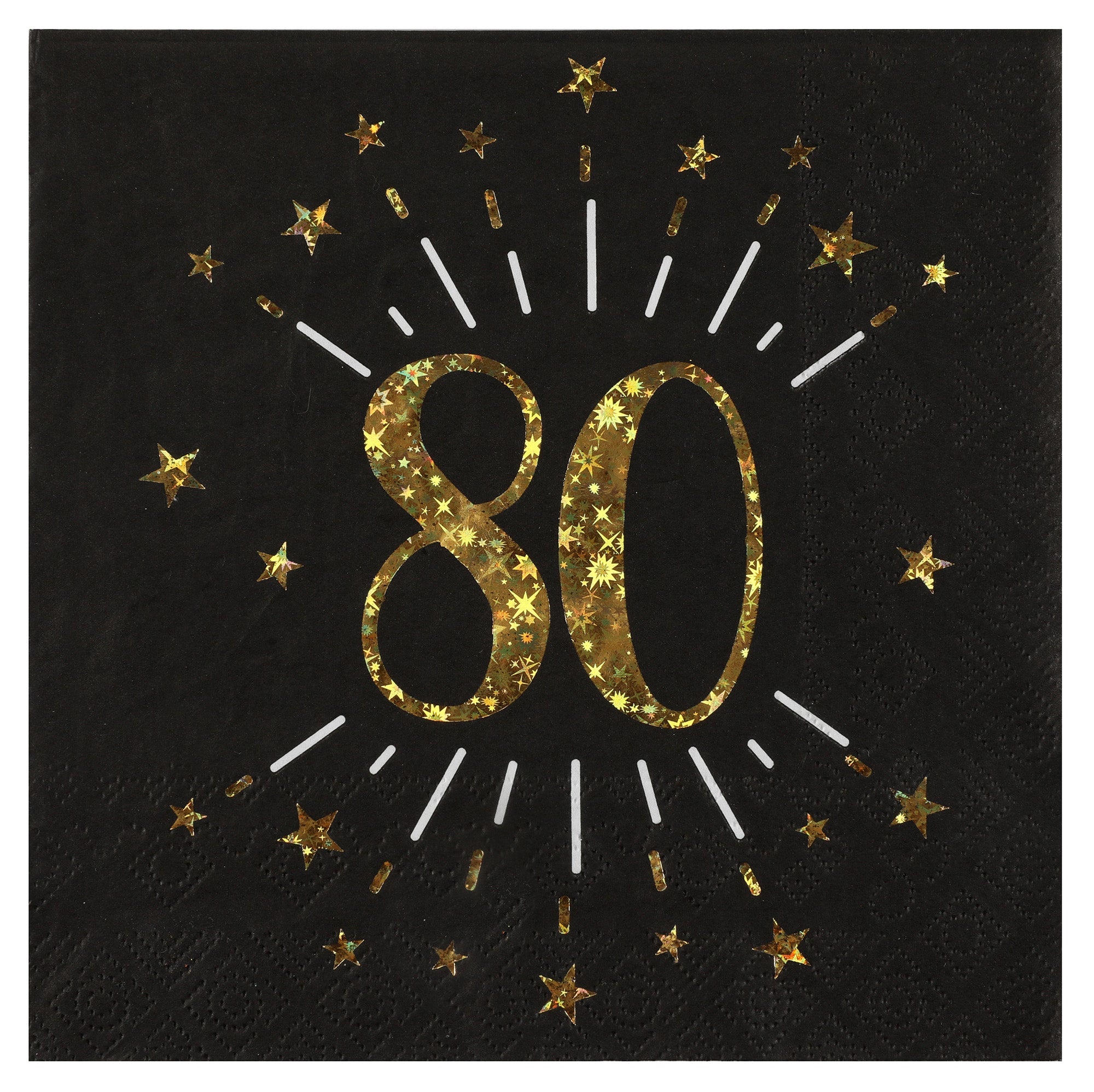 Sparkling Age 80 Luncheon Napkins Black and Gold 13x13in