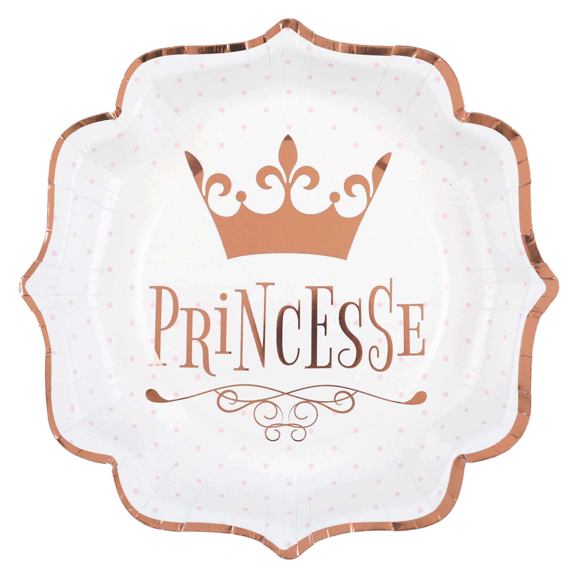 Princesse 10 Scalloped Edges Paper Plates White and Rose Gold 8.3x8.3in