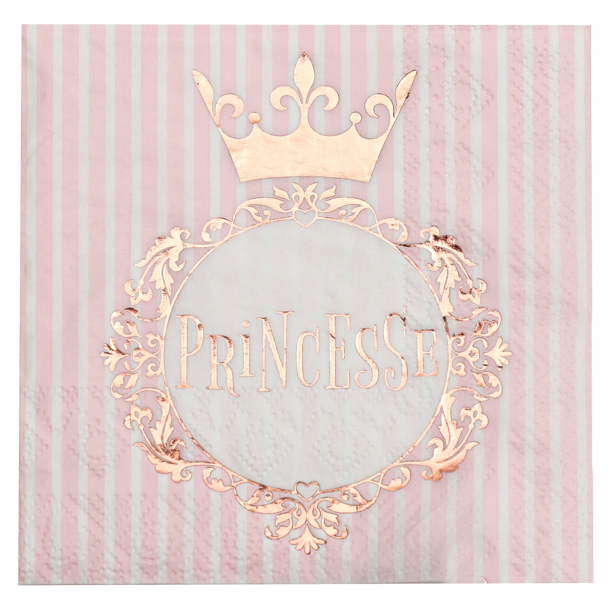 Princesse 20 Beverage Napkins White and Rose Gold 10x10in