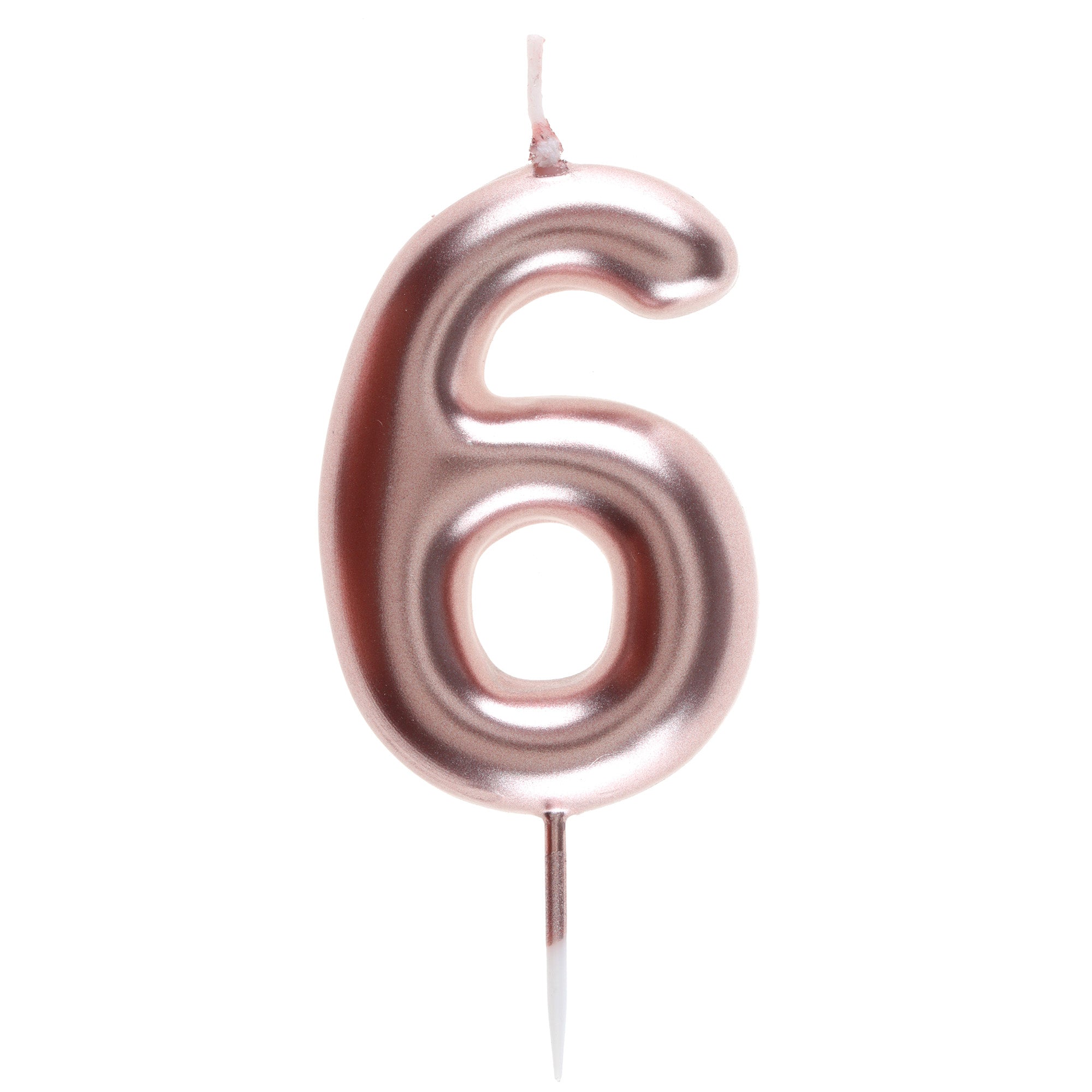 Number 6 Birthday Candle Rose Gold 1.6x3.5in