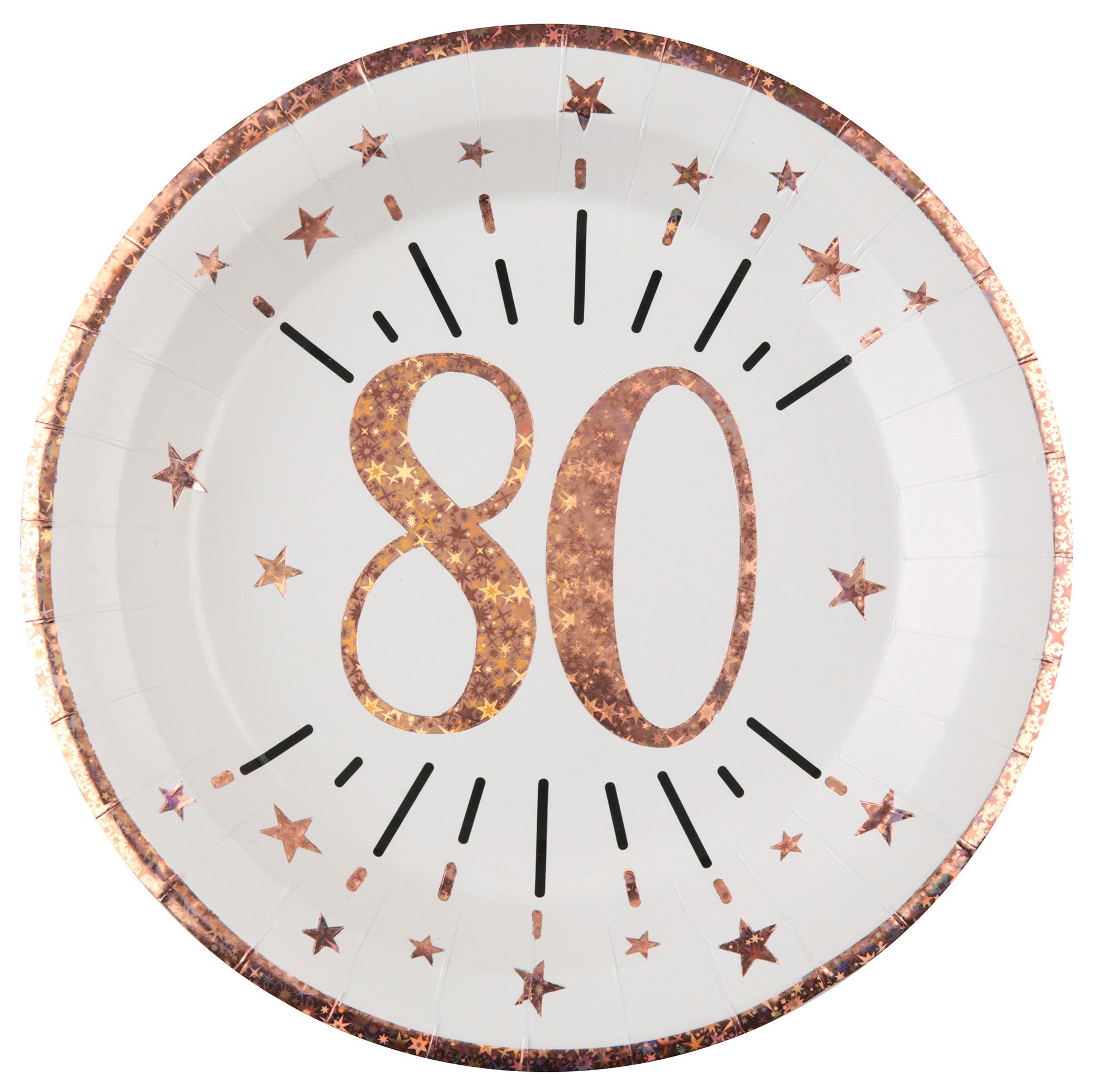 Sparkling Age 80 10 Round Paper Plates Rose Gold 9in