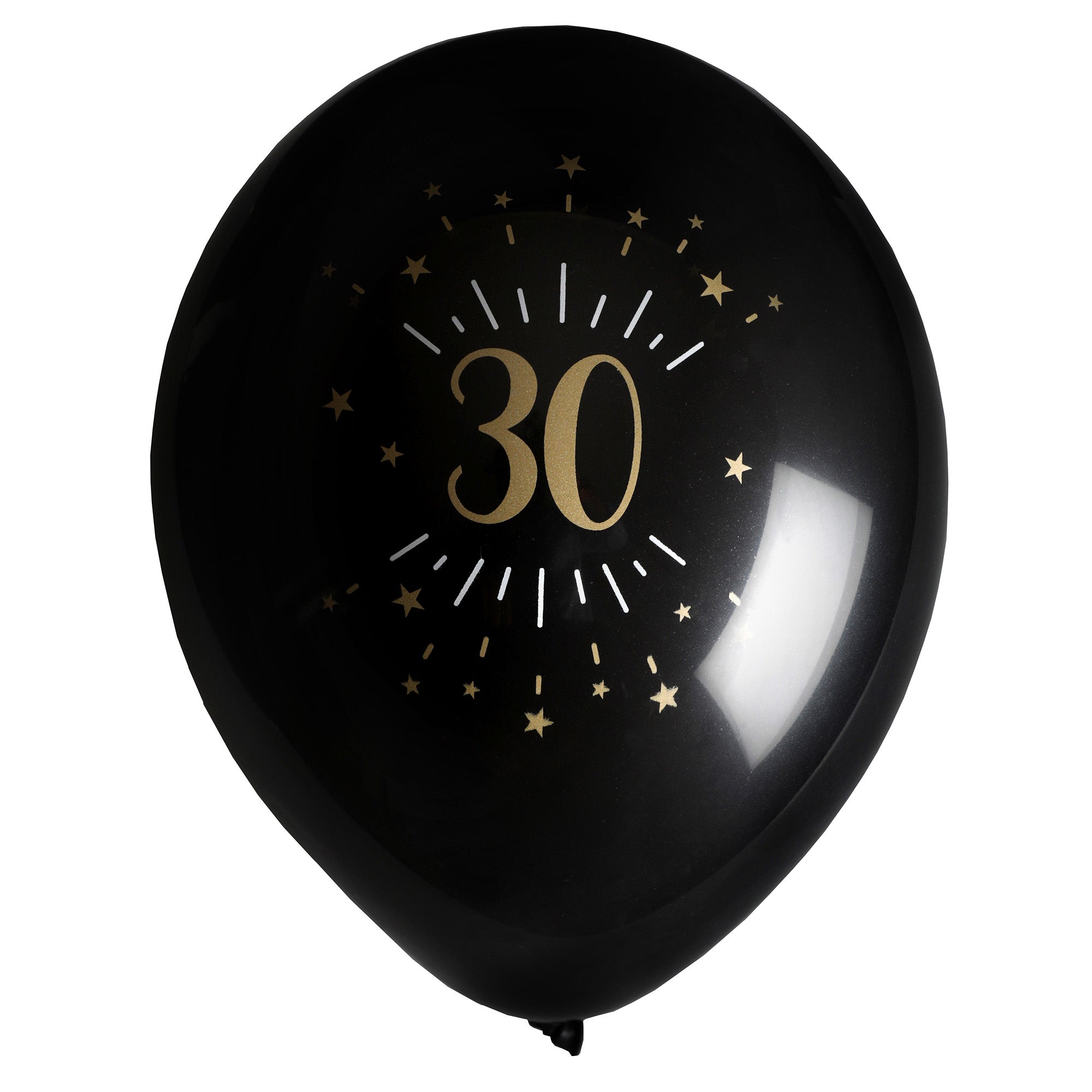 Sparkling Age 30 8 Printed Latex Balloons Black and Gold 9in