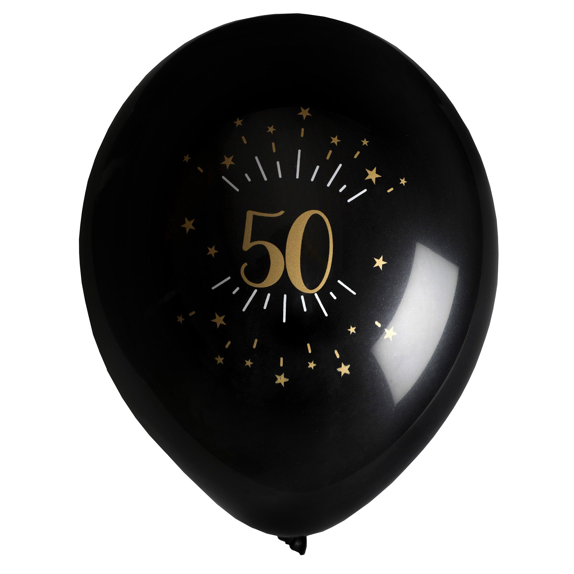 Sparkling Age 50 8 Printed Latex Balloons Black and Gold 9in
