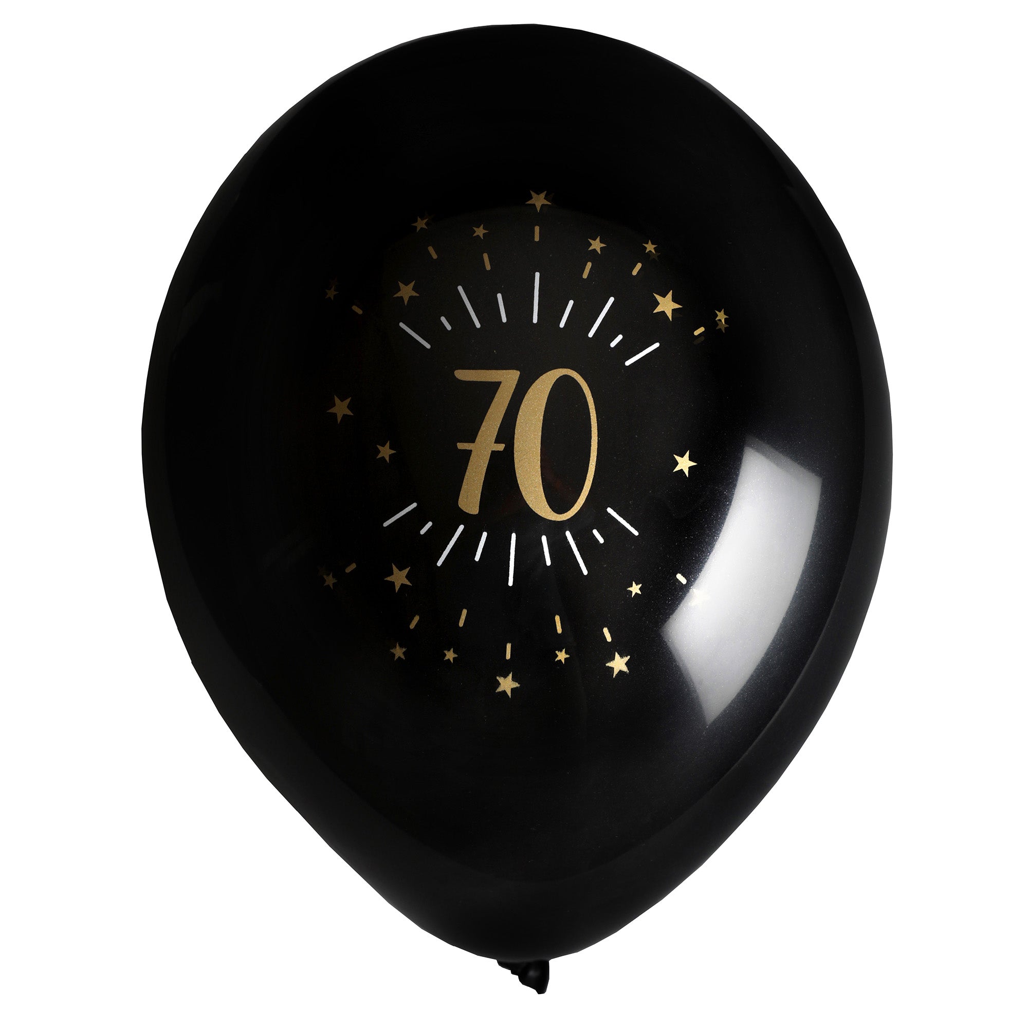 Sparkling Age 70 8 Printed Latex Balloons Black and Gold 9in