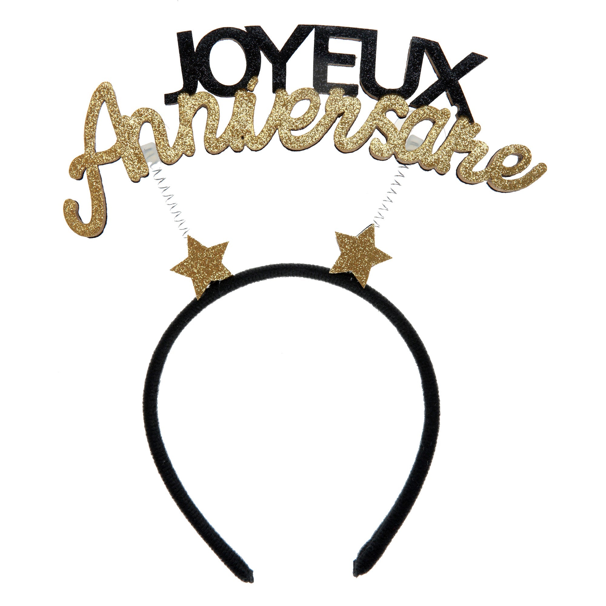 Joyeux Anniversaire Headband Black and Gold 8.3x9.8in