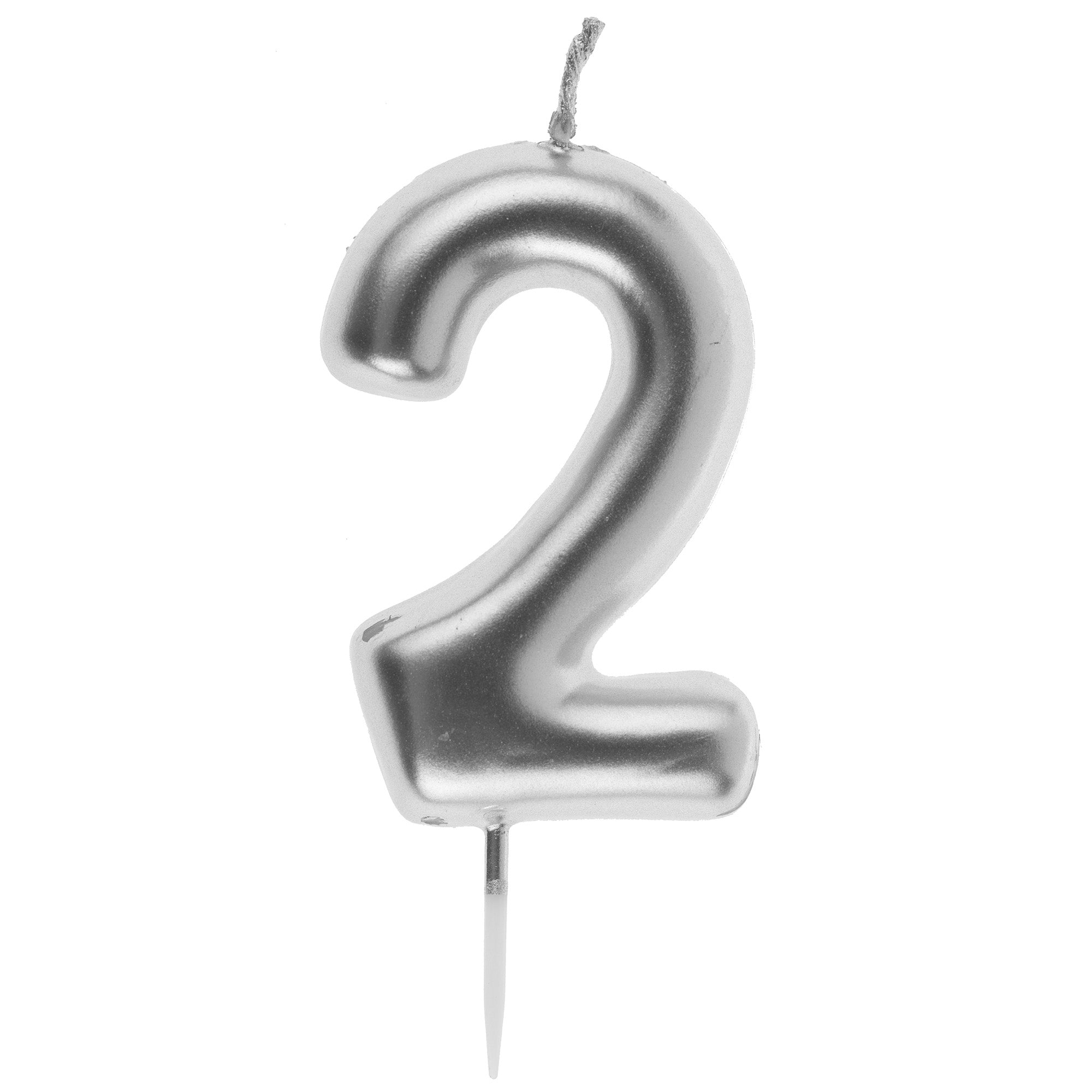 Number 2 Birthday Candle Silver 1.6x3.5in