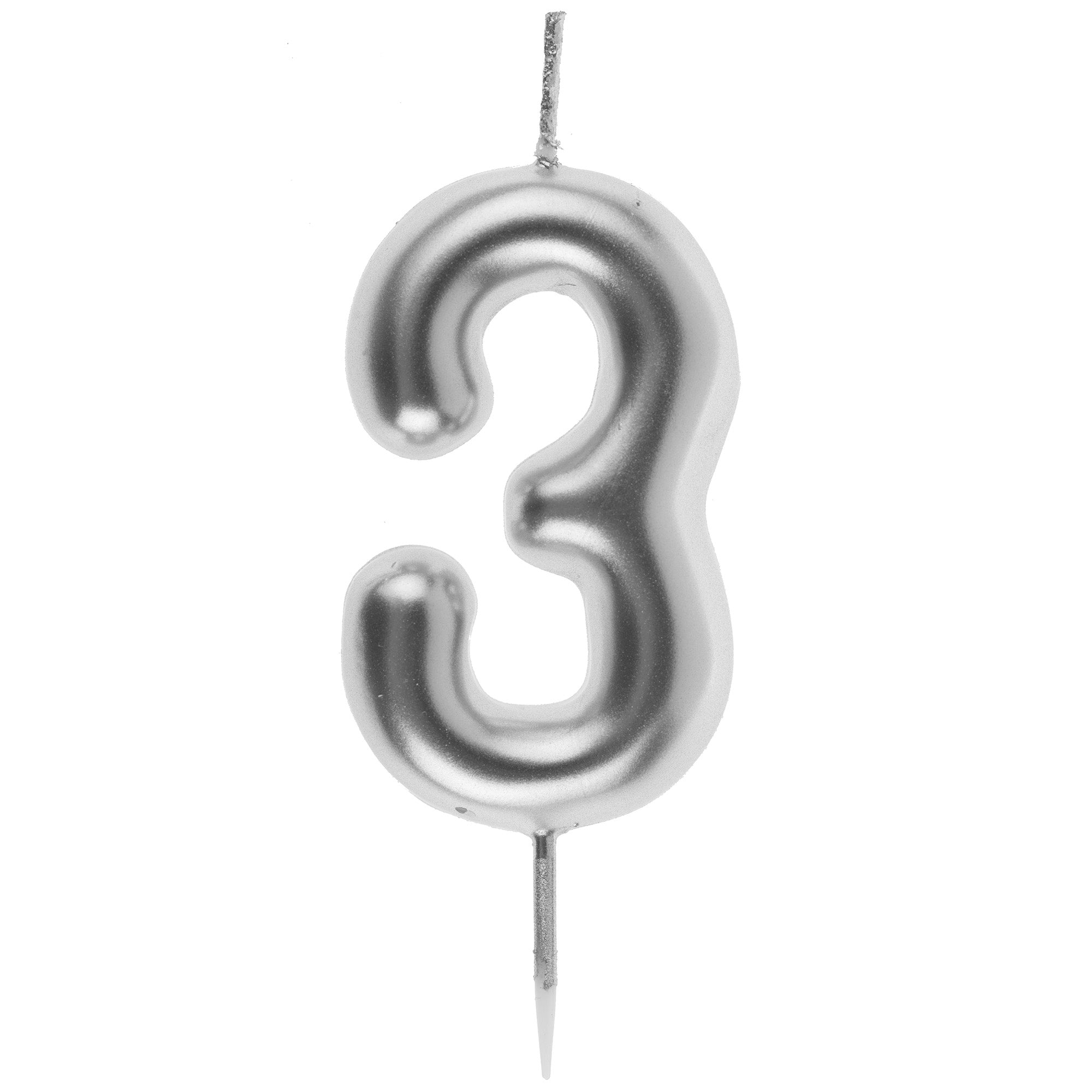 Number 3 Birthday Candle Silver 1.6x3.5in