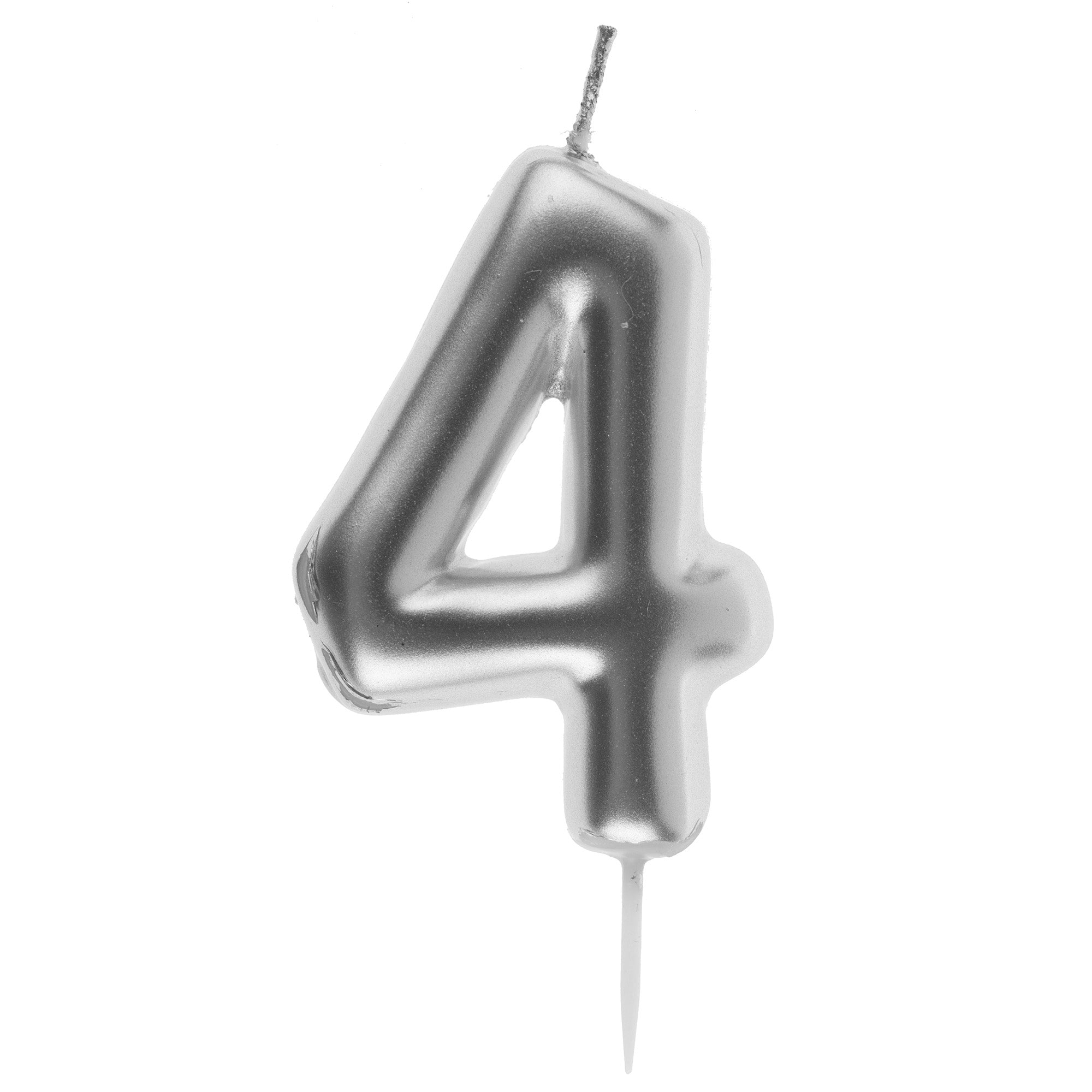 Number 4 Birthday Candle Silver 1.6x3.5in