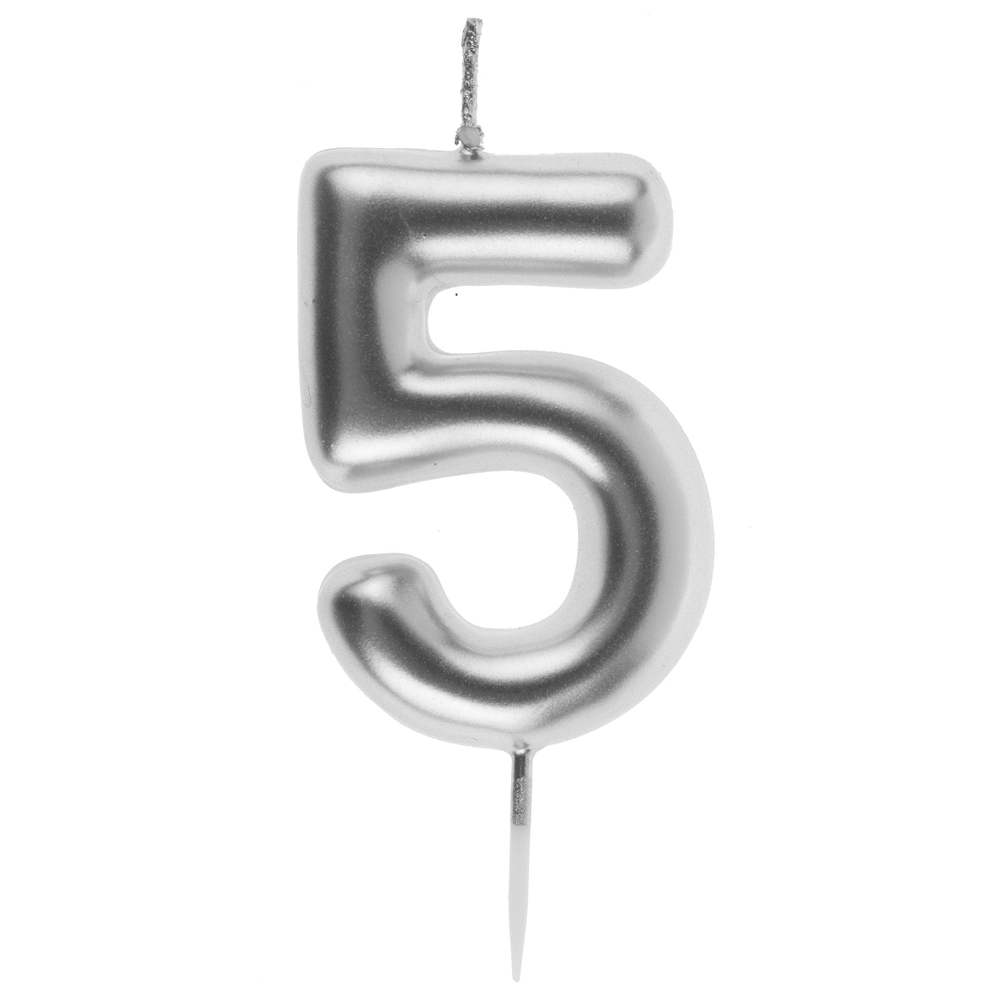 Number 5 Birthday Candle Silver 1.6x3.5in