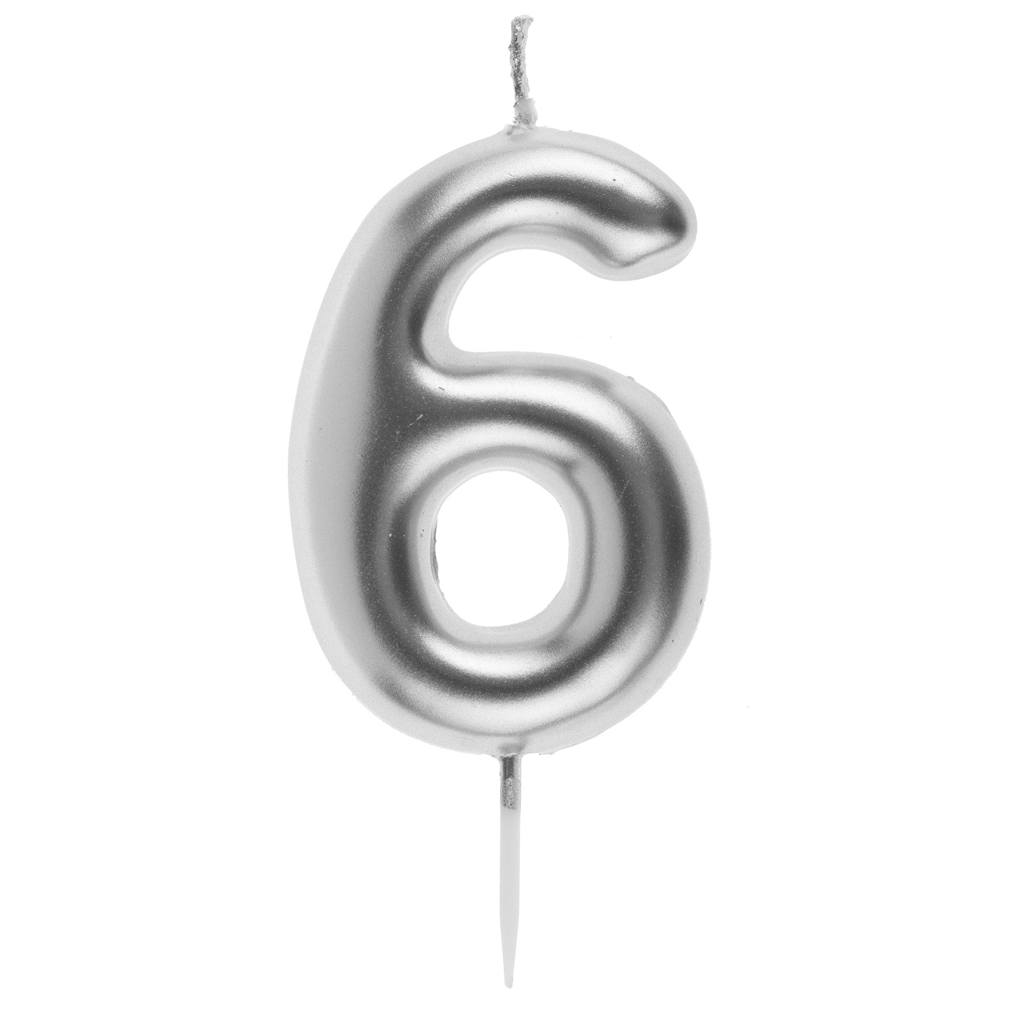Number 6 Birthday Candle Silver 1.6x3.5in