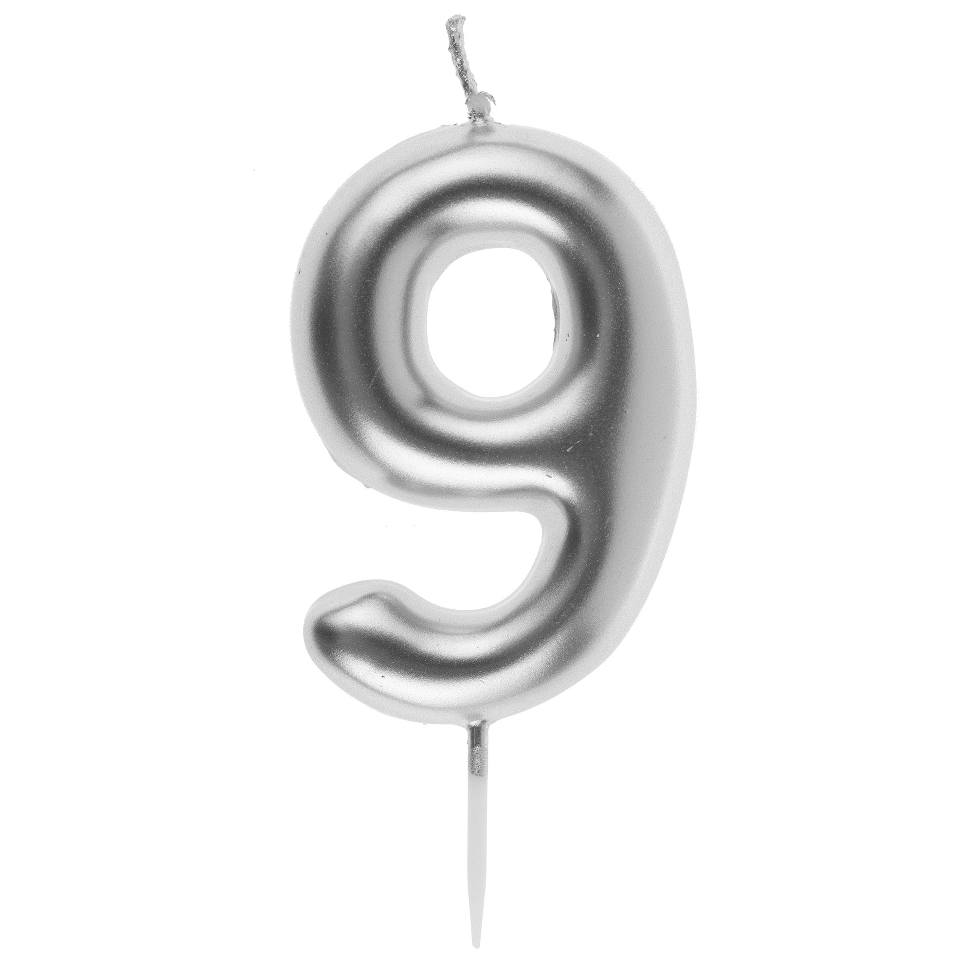 Number 9 Birthday Candle Silver 1.6x3.5in