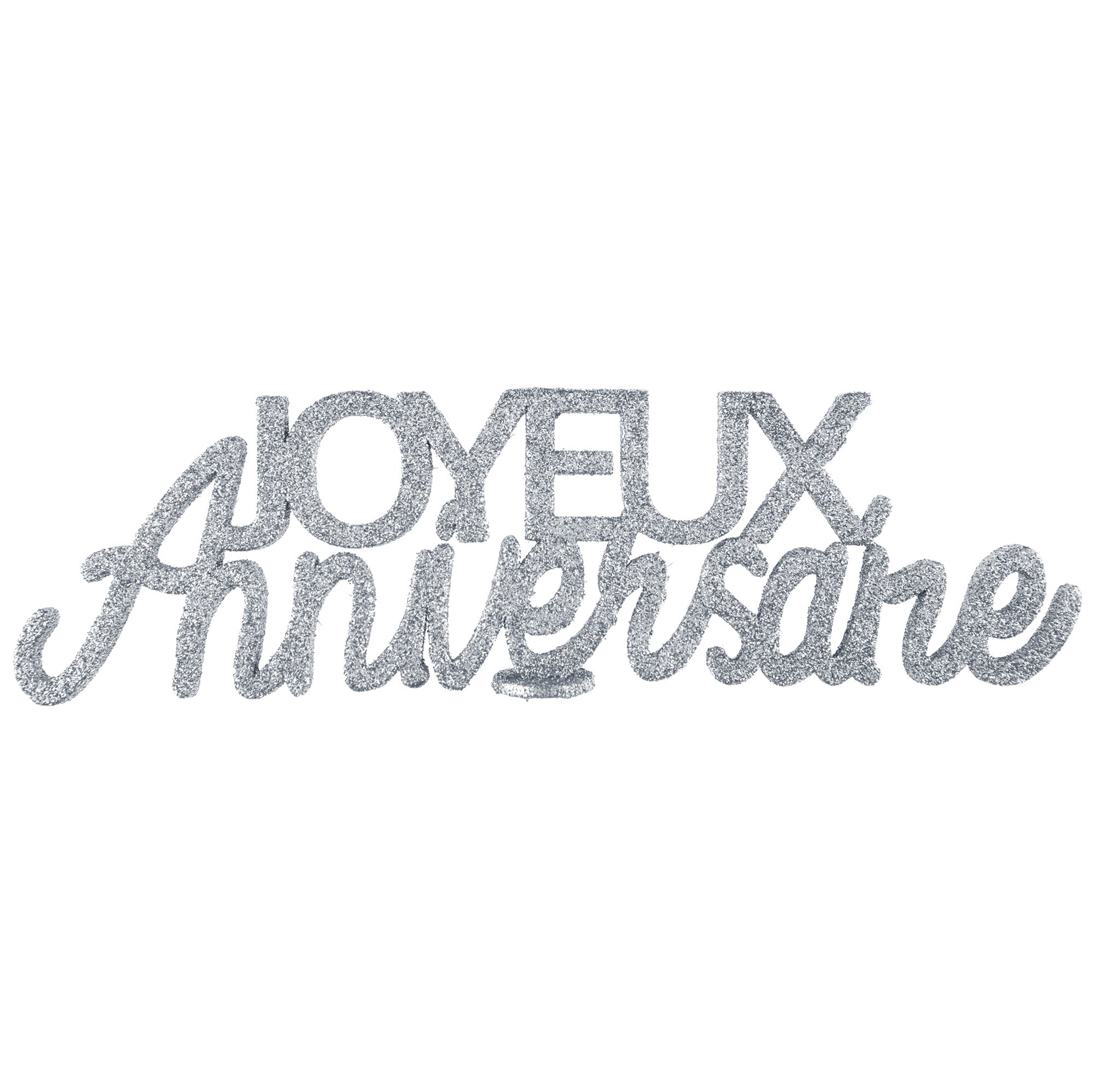 Joyeux Anniversaire Glitter Table Decoration Silver 12.6x1x3.5in