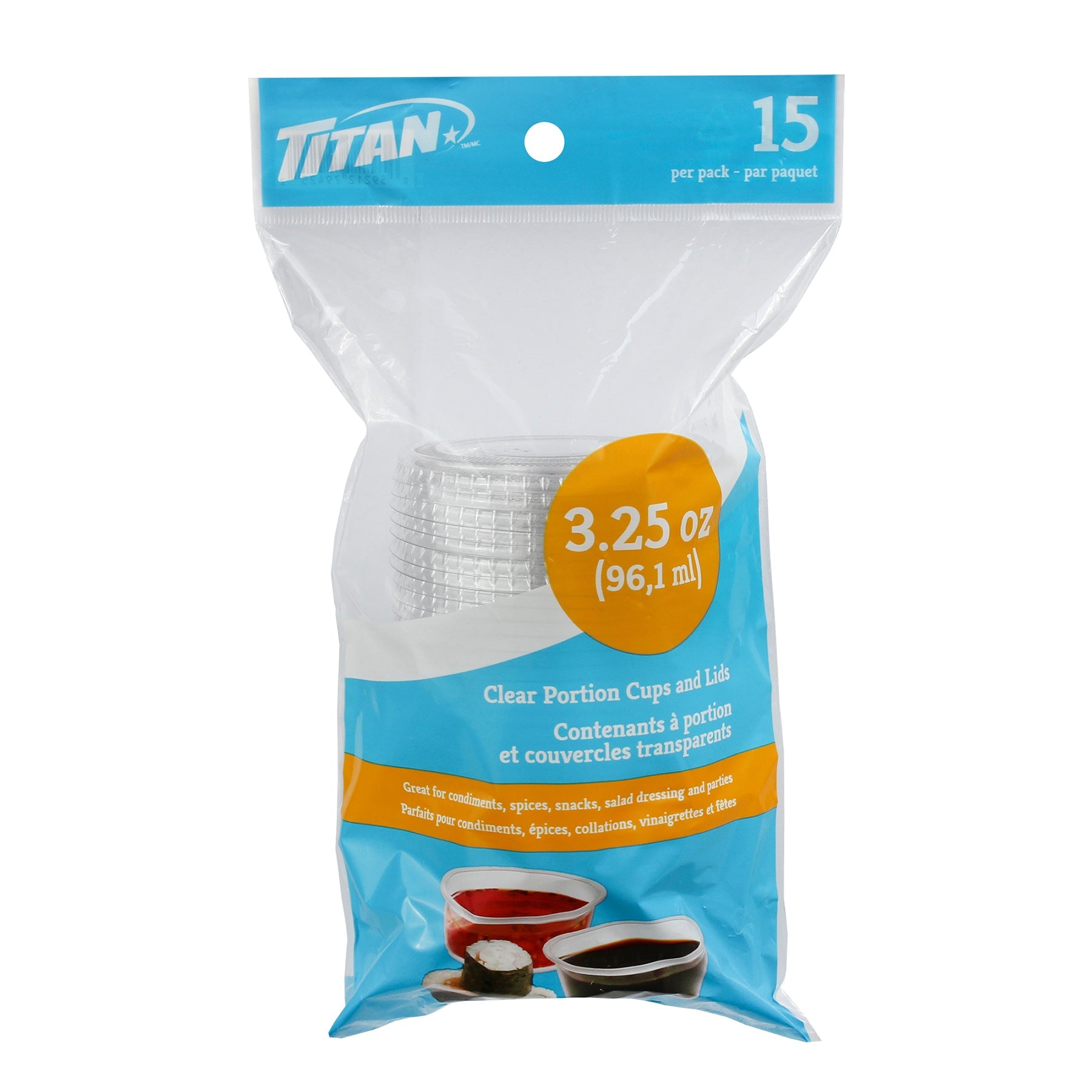 Titan 15 Portion Cups and Lid Clear Plastic 3.25oz