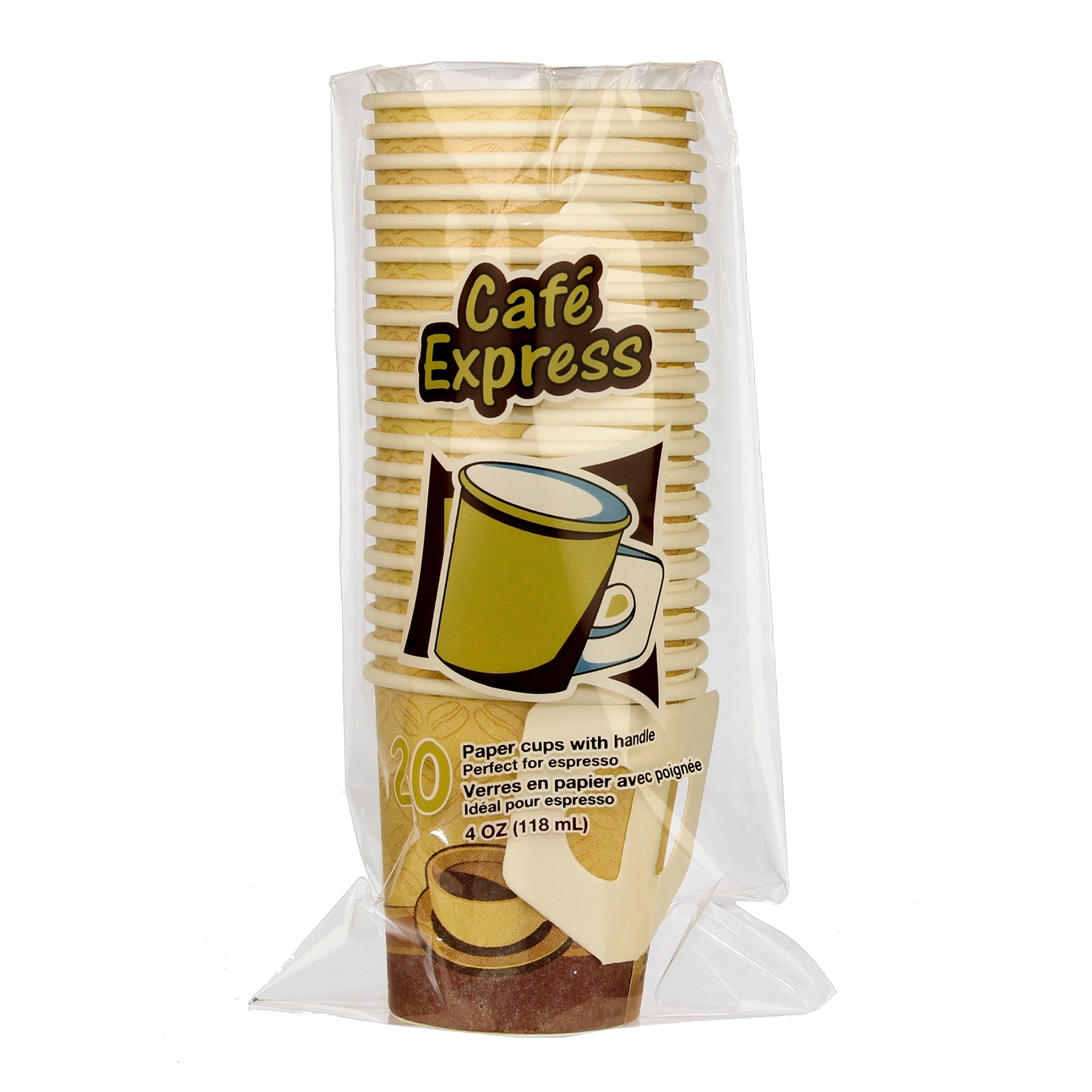 Café Express 20 Paper Cups with Handle Coffee Bean Print 4oz