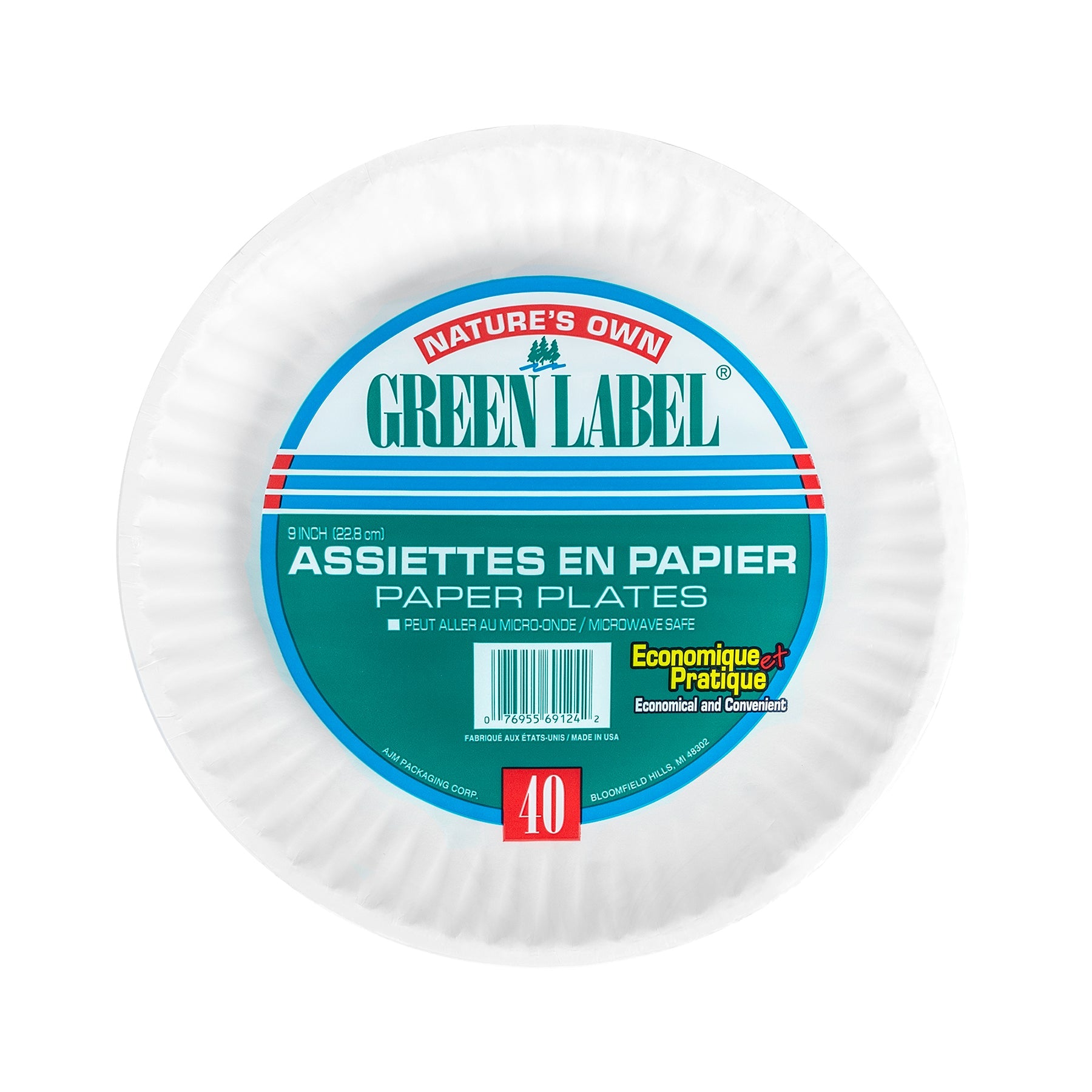 Green Label 40 White Paper Plates 9in