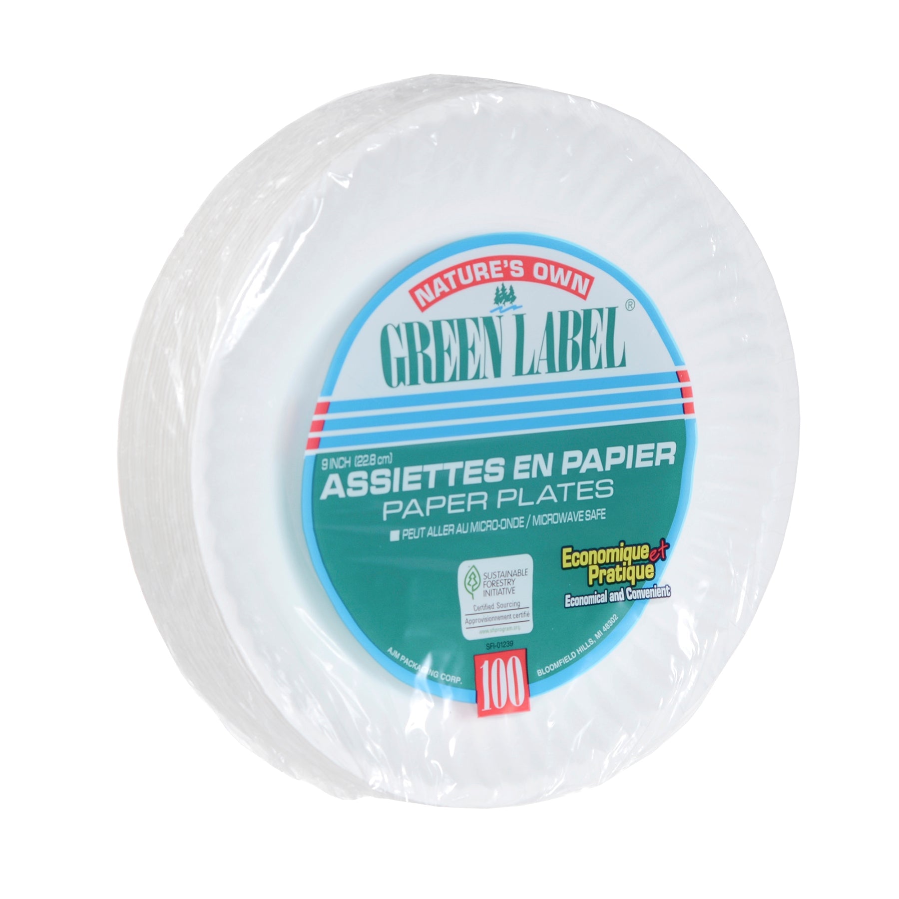 Green Label 100 White Paper Plates 9in