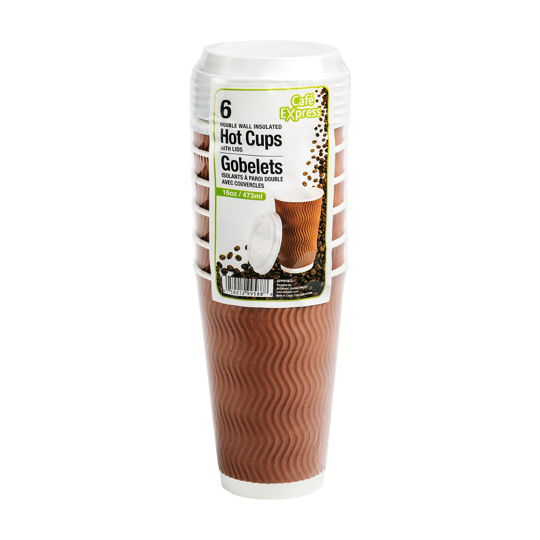 Café Express 12 Paper Cups and Plastic Lids Double Walls Insulated Wave Ripples 16oz