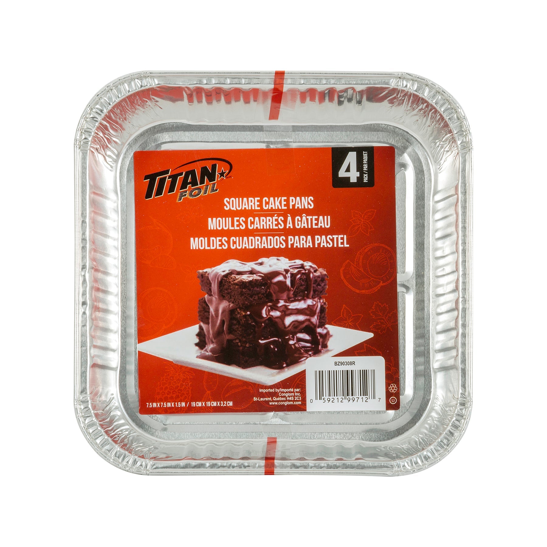 Titan 4 Aluminium Square Cake Pans 7.5x1.5in