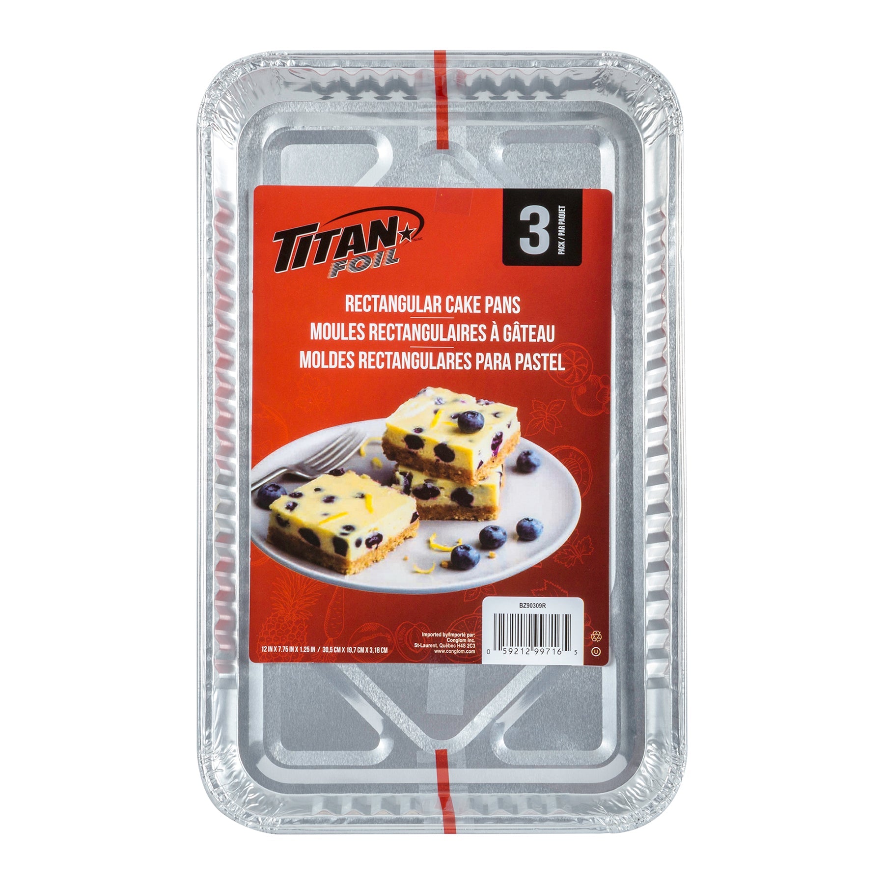 Titan 3 Aluminium Rectangular Cake Pans 12x7.75x1.25in