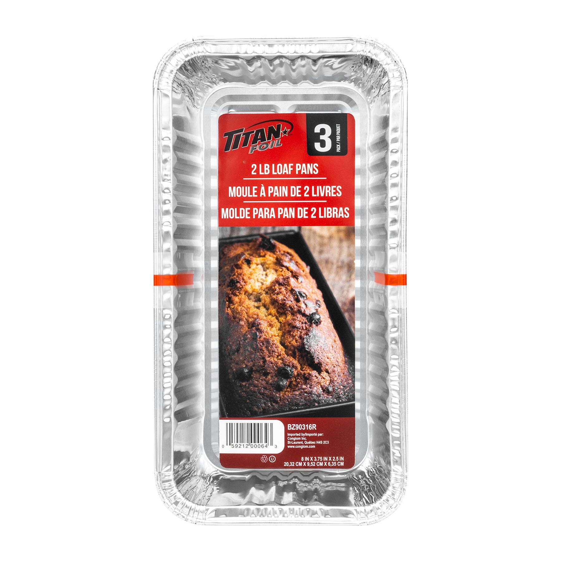 Titan 3 Aluminium Loaf Pans 2lb 8x3.75x2.5in