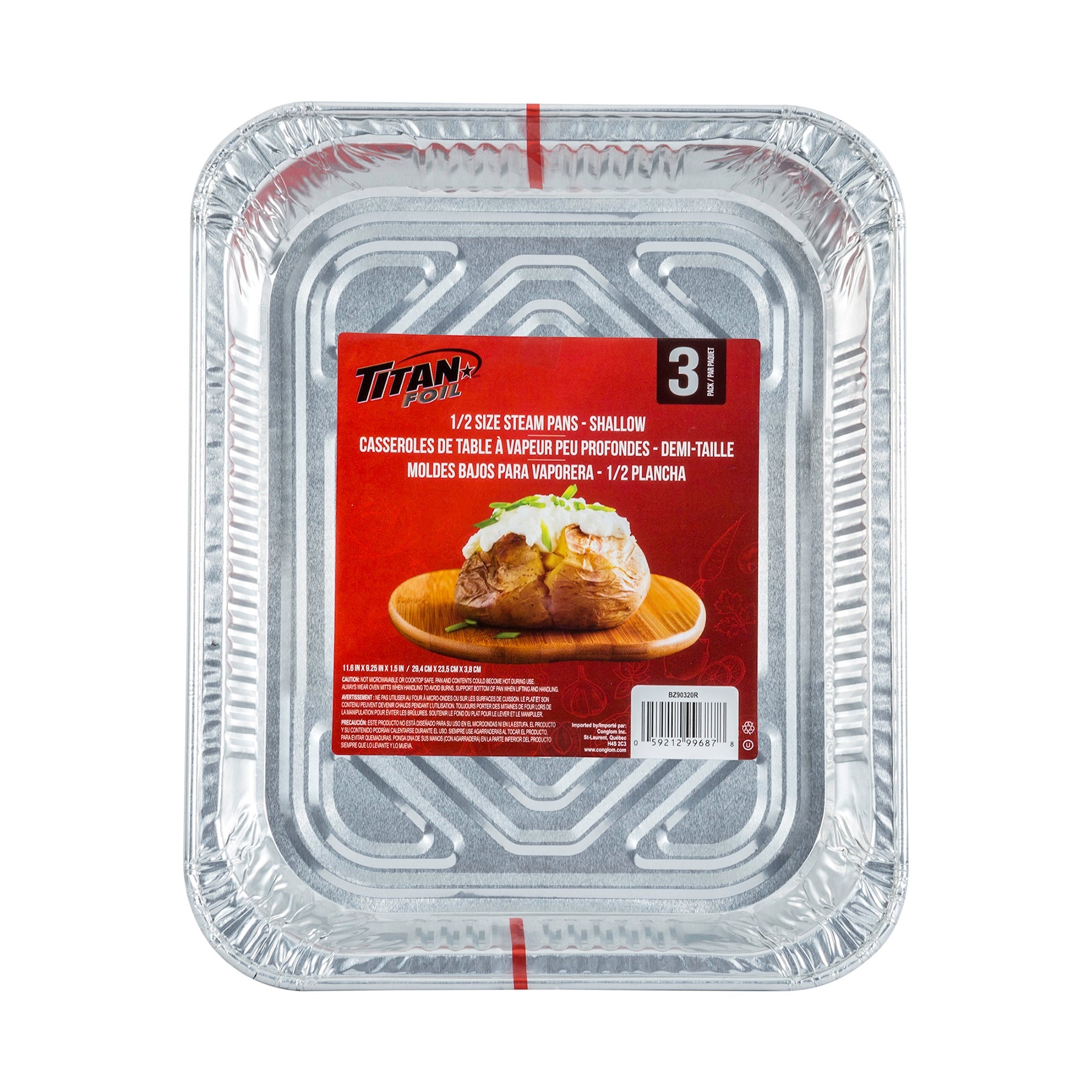Titan 3 Aluminium Half Size Shallow Steam Table Pans 11.5x9.1x1.65in
