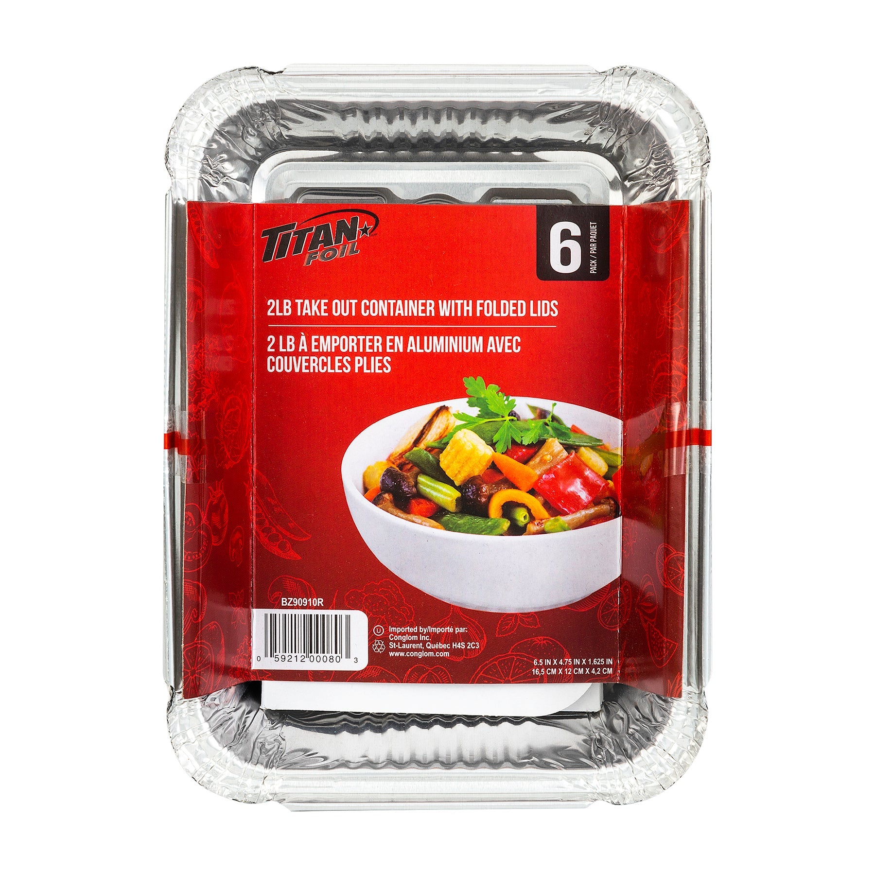 Titan 6 Take Out Aluminium Containers with Folded Lids 2lb 6.5x4.75x1.6in