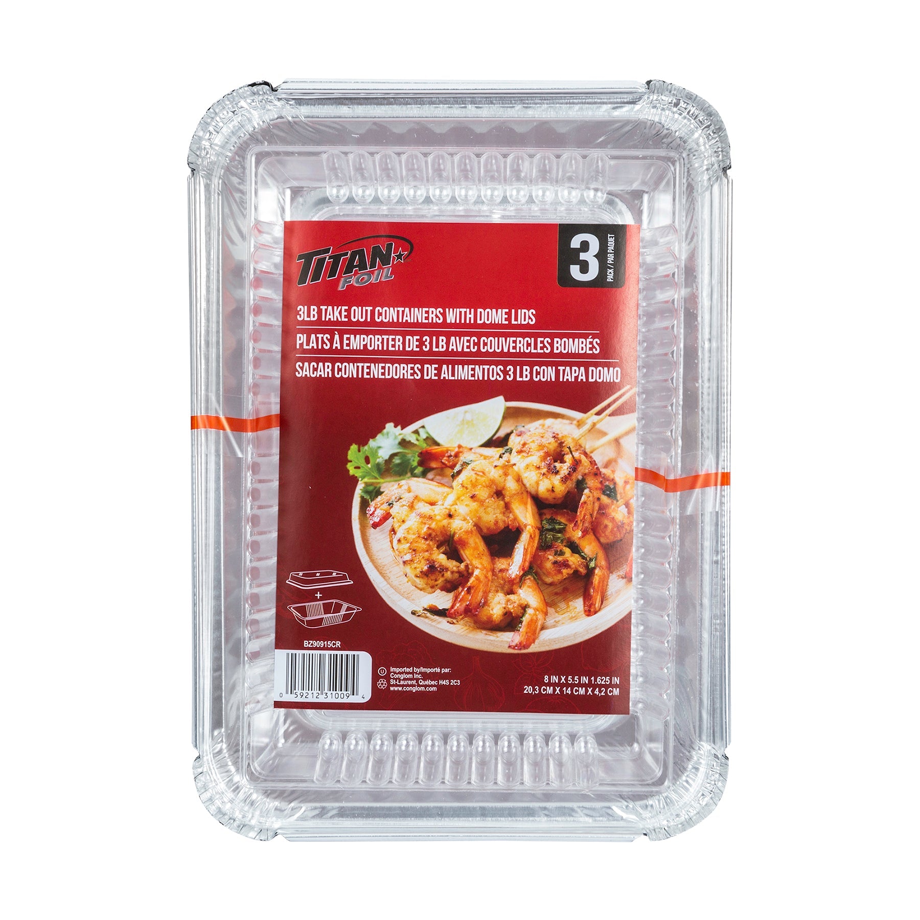 Titan 3 Aluminium Take Out Pans with Dome Lids 3lb 8x5.5x1.6in