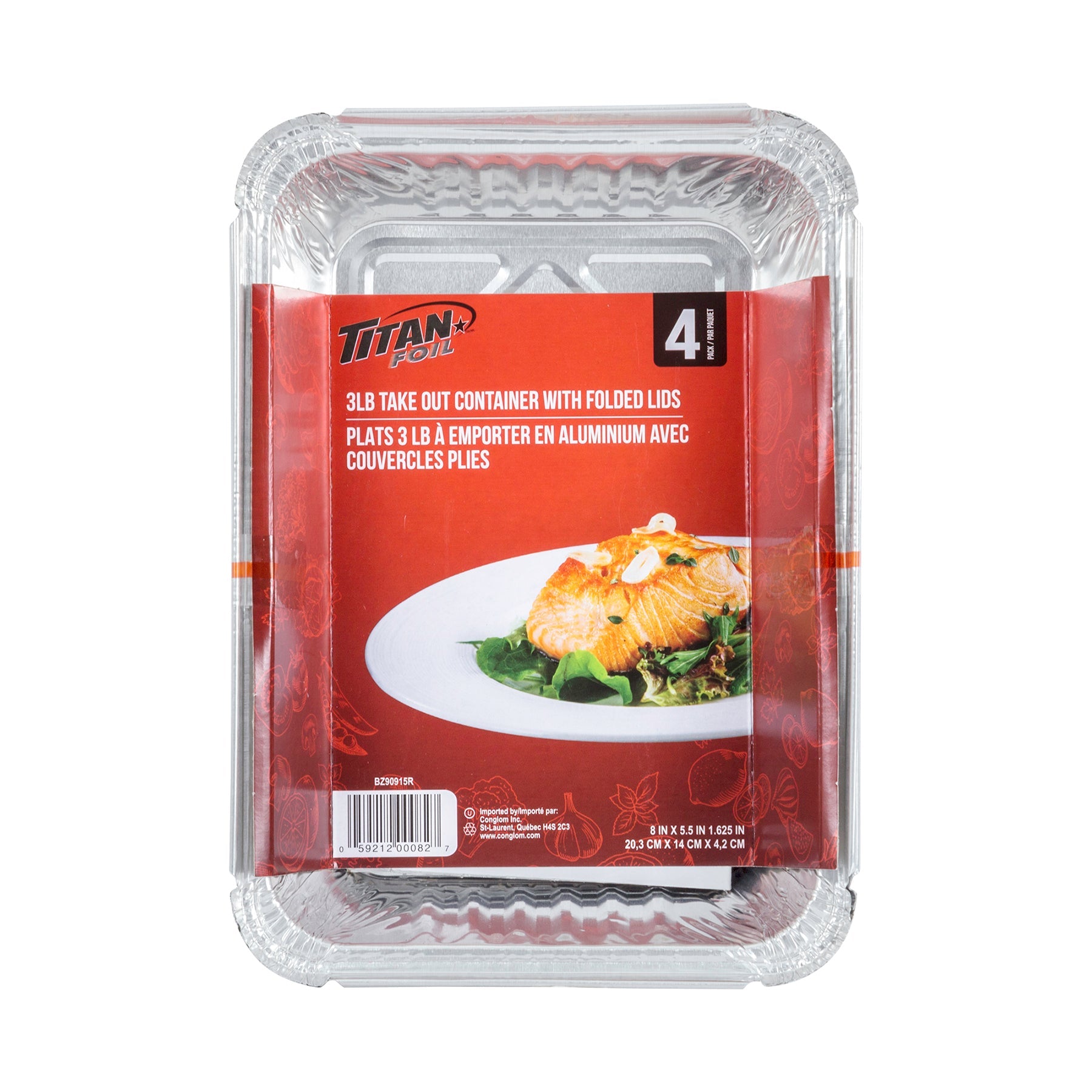 Titan 4 Take Out Aluminium Containers with Folded Lids 3lb 8x5.5x1.6in