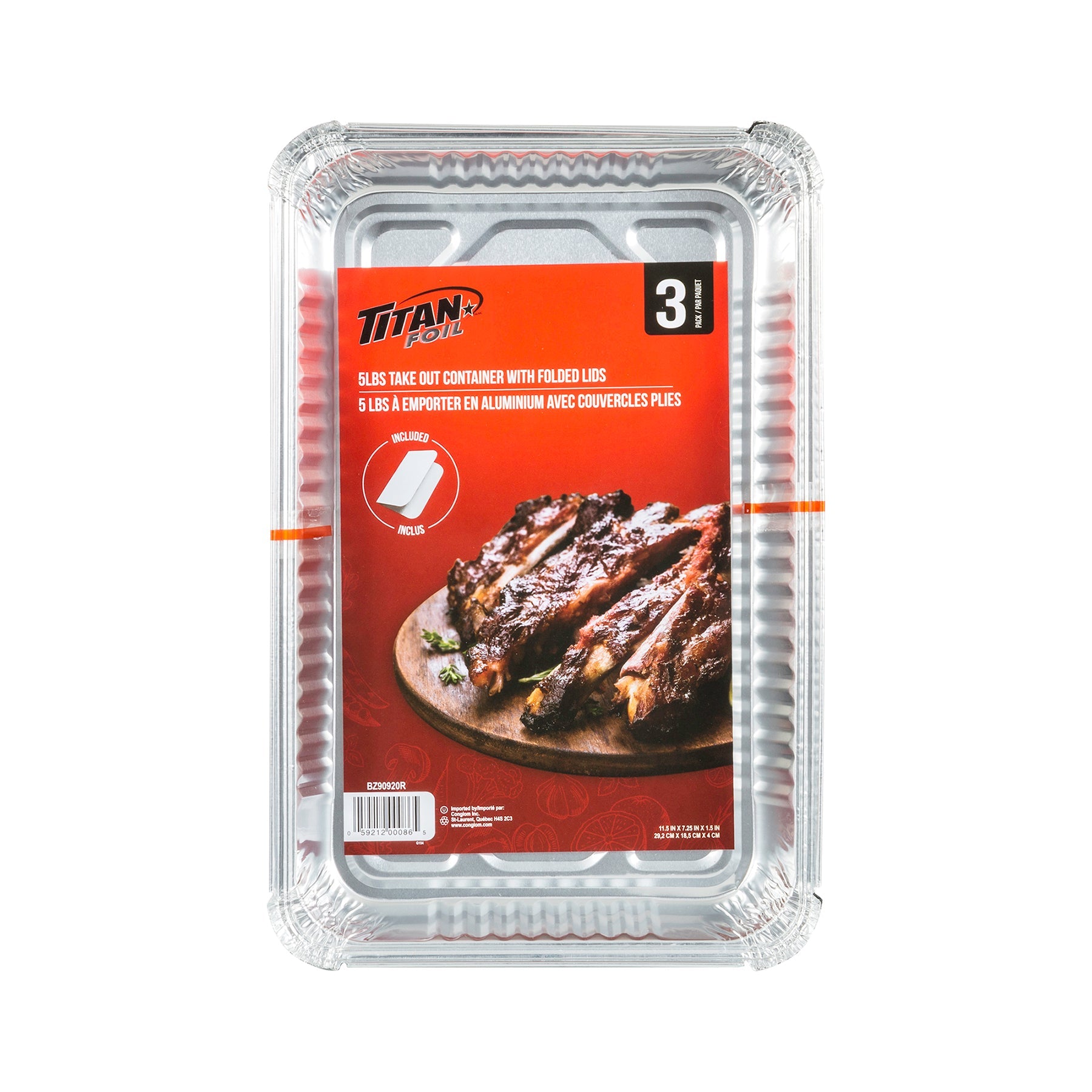 Titan 3 Take Out Aluminium Containers with Folded Lids 5lb 11.5x7.25x1.5in