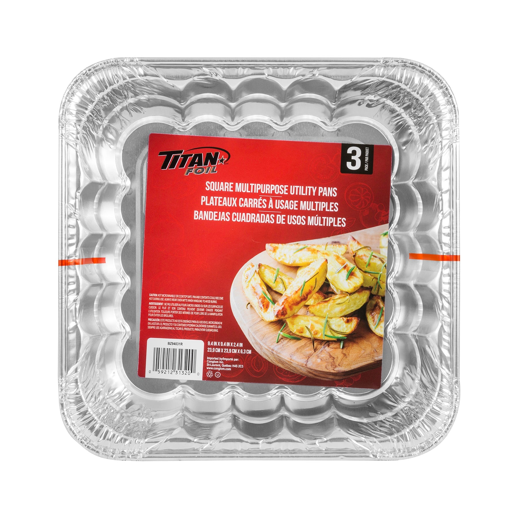 Titan 3 Aluminium Square Utility Pans 9.4x9.4x2.4in