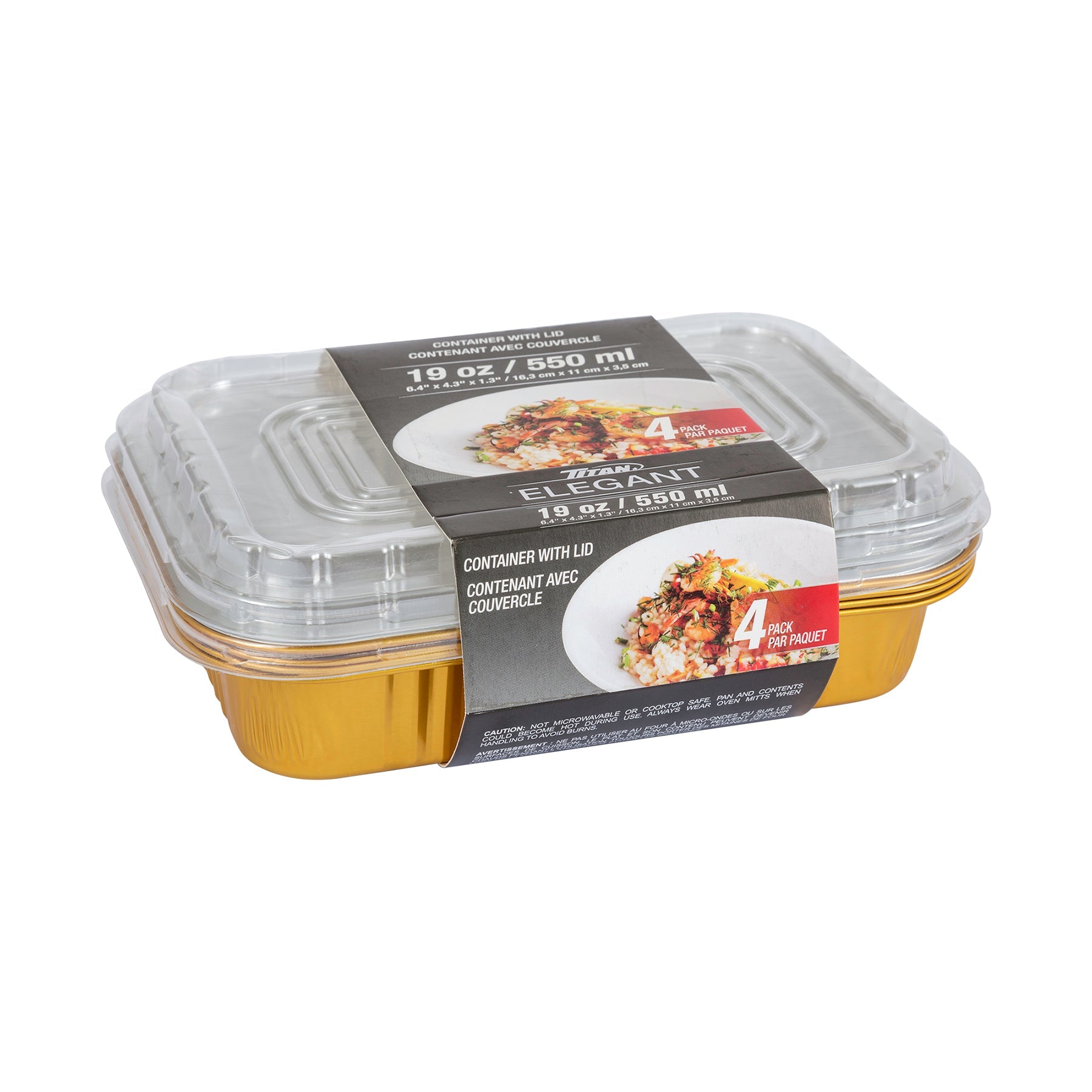 Titan Elegant 4 Aluminium Containers with Lid Gold/Silver 6.4x4.3x1.3in  19oz