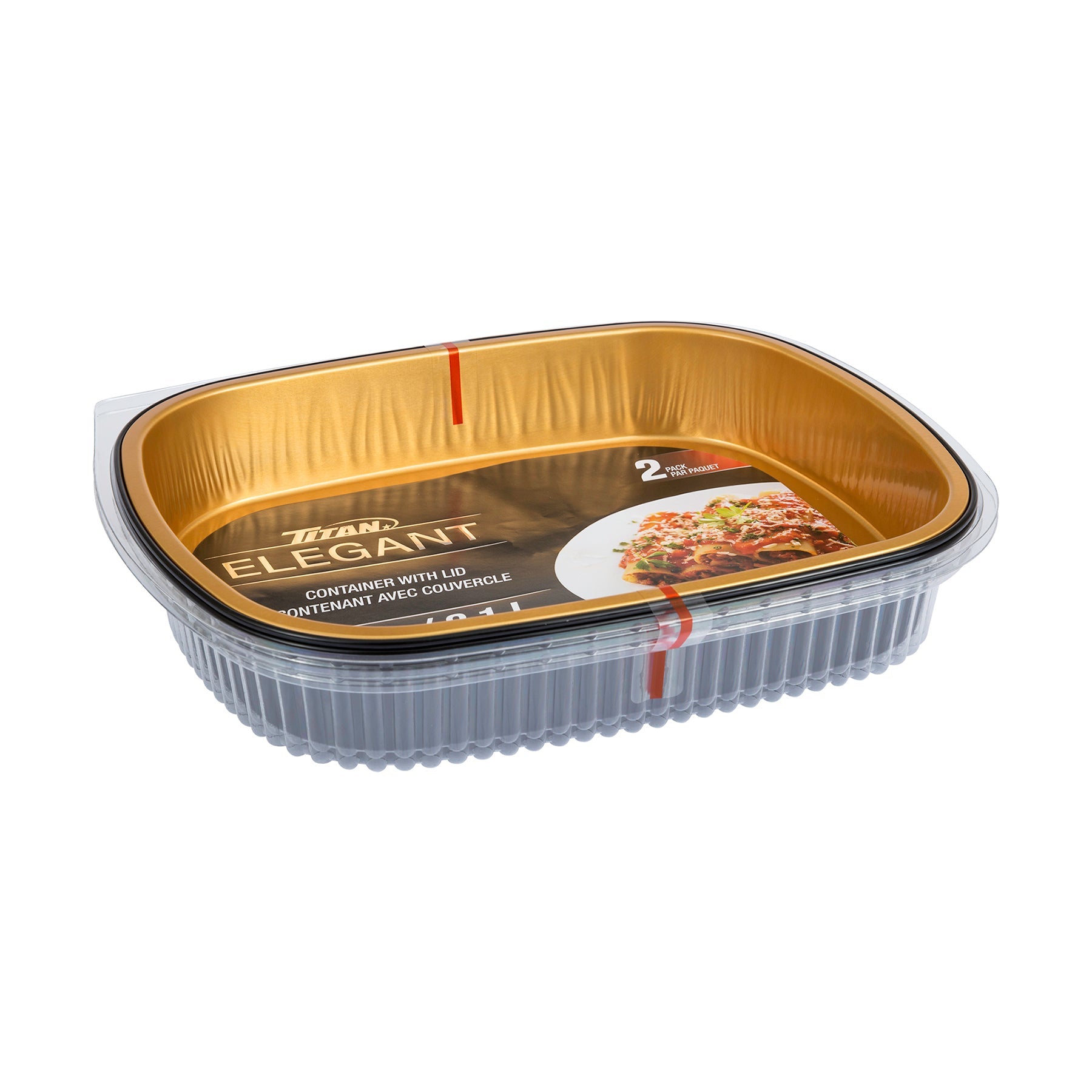 Titan Elegant 2 Aluminium Containers with Lid Black/Gold 10.5x8x1.7in  72oz