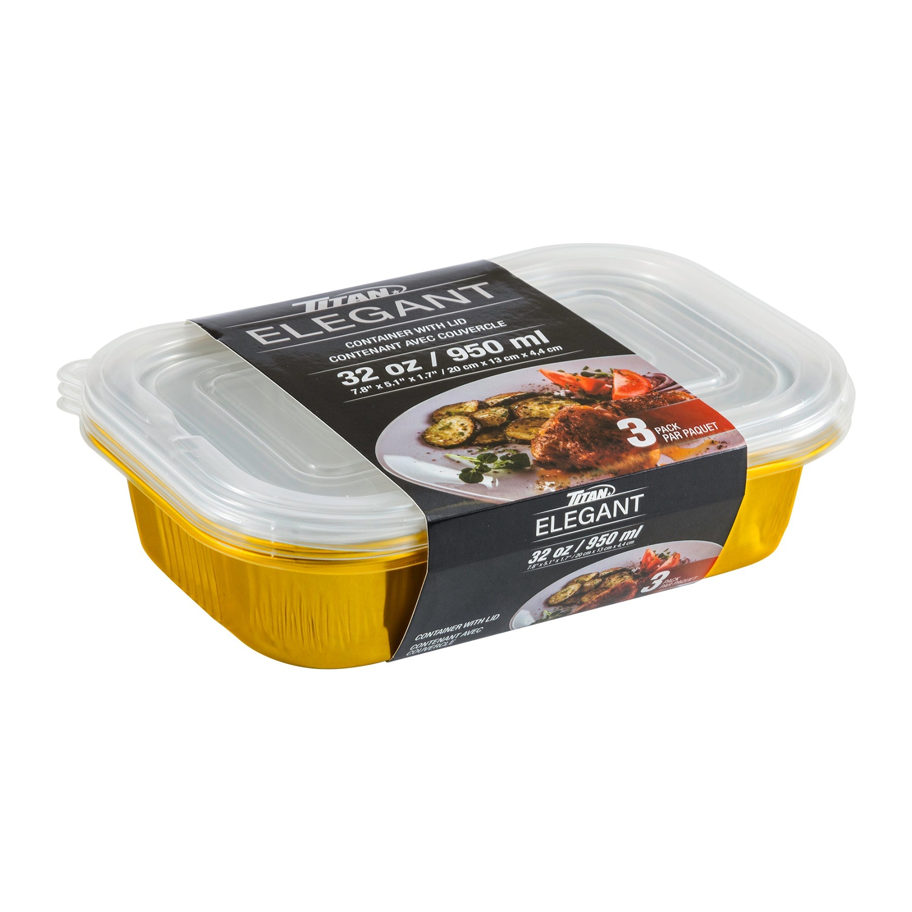 Titan Elegant 3 Aluminium Containers with Lid Gold/Silver 7.8x5.1x1.7in 32oz