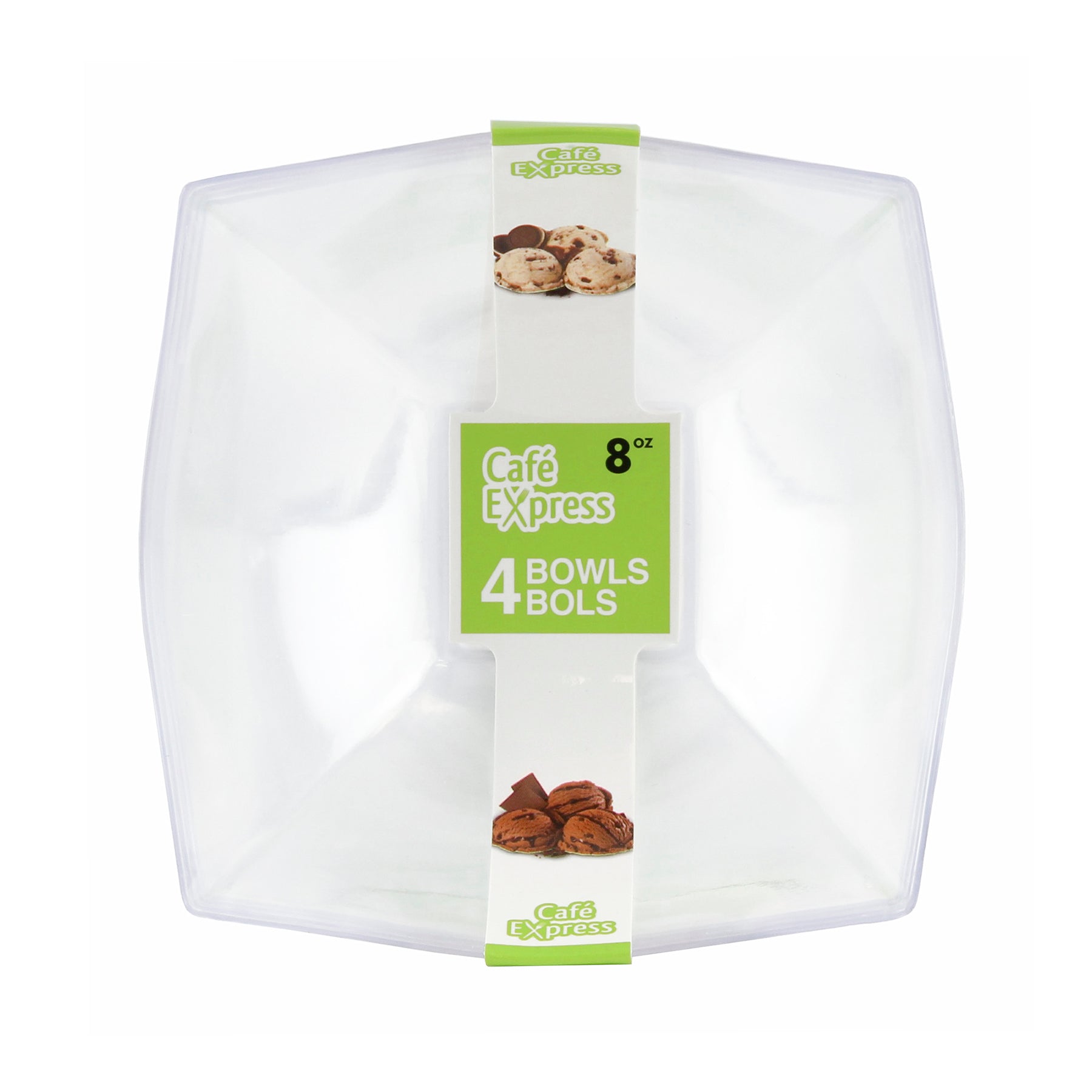 Café Express 4 Square Bowls Clear Plastic 8oz