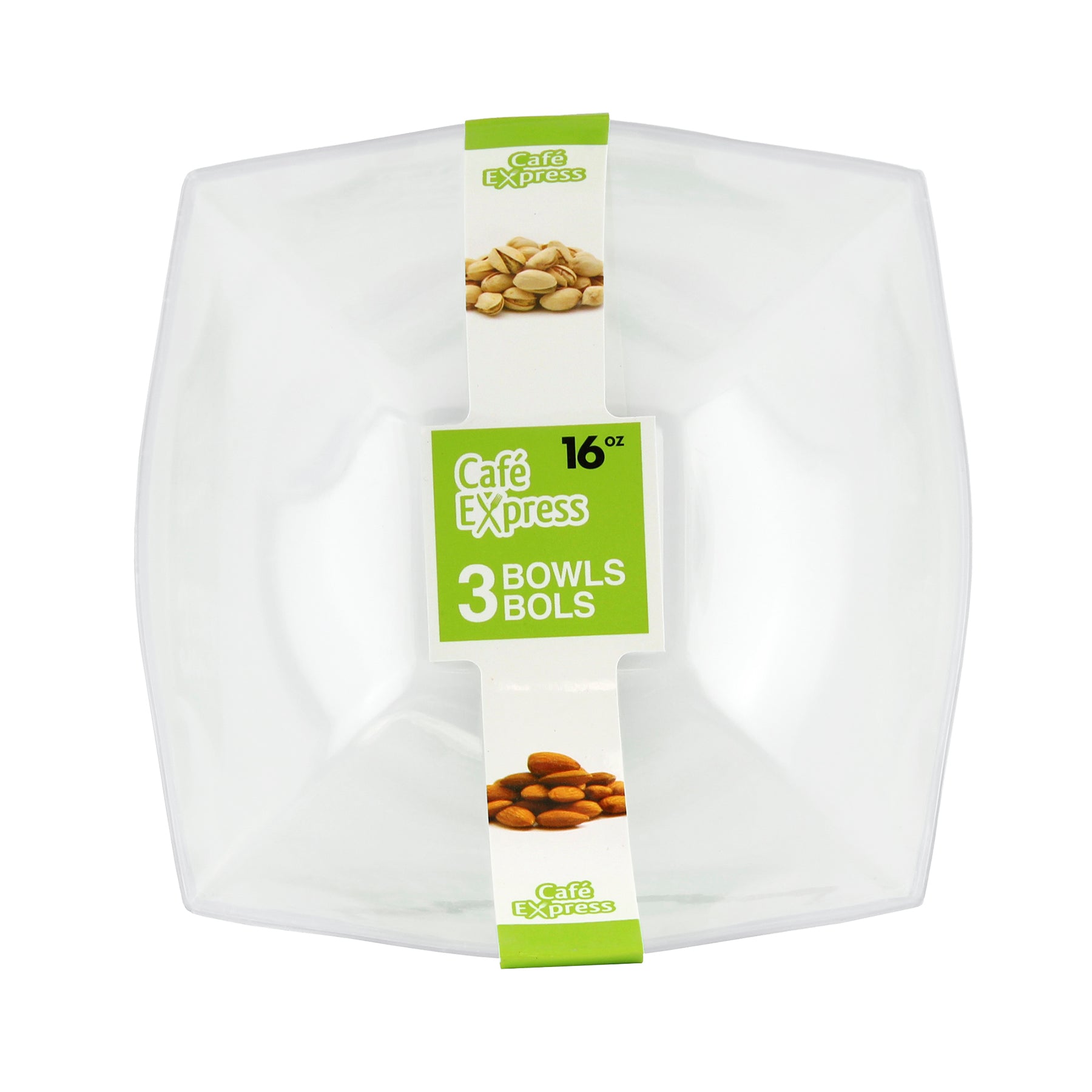 Café Express 3 Square Bowls Clear Plastic 16oz