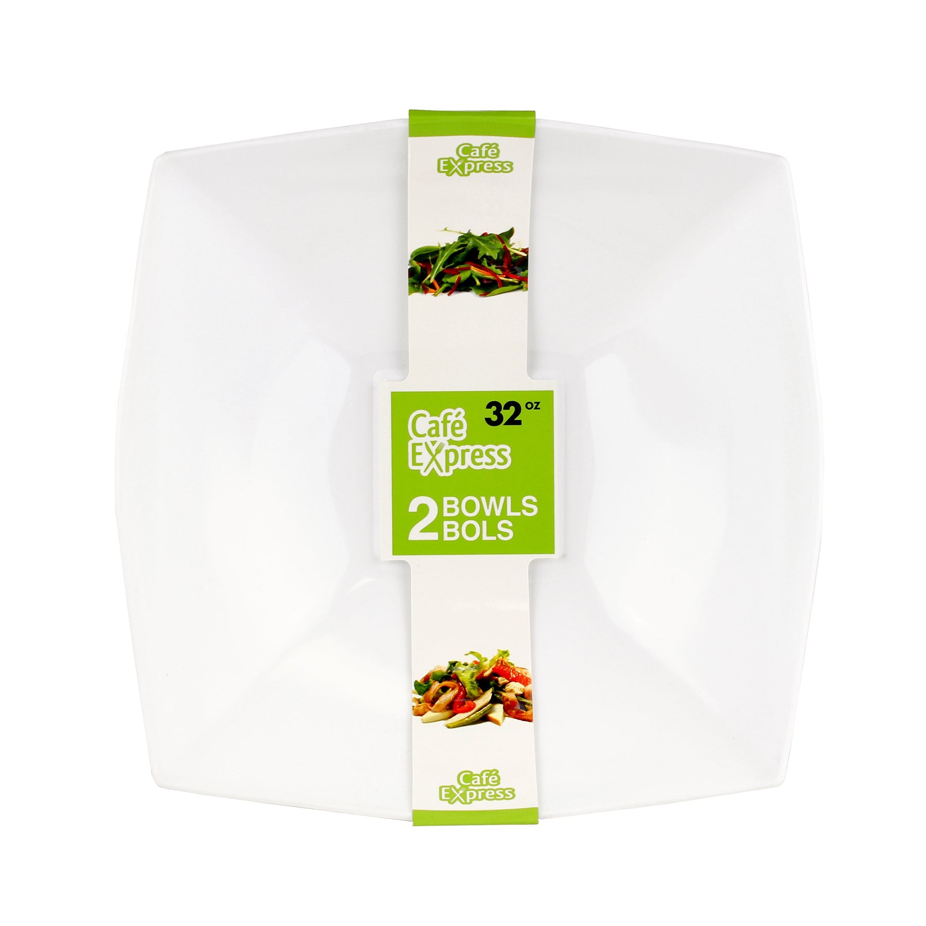 Café Express 2 Square Bowls White Plastic 32oz