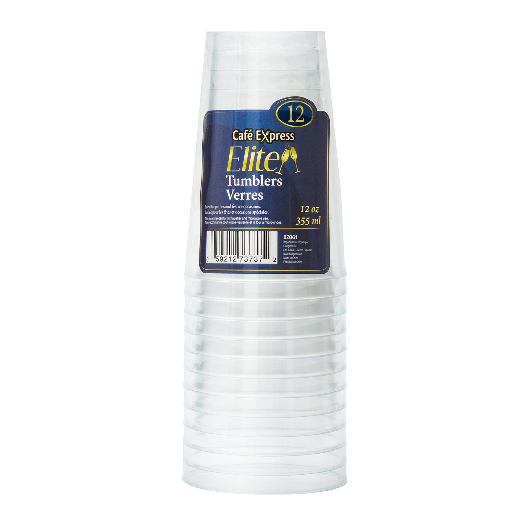 Café Express Elite 12 Tumblers Clear Plastic 12oz